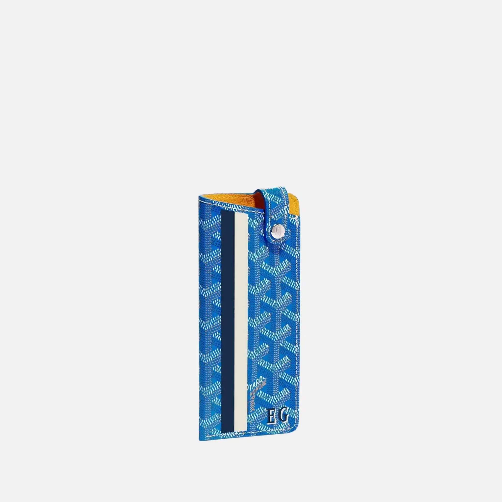 Goyard Montmartre PM Glasses Case Stripes and Initials, Sky Blue