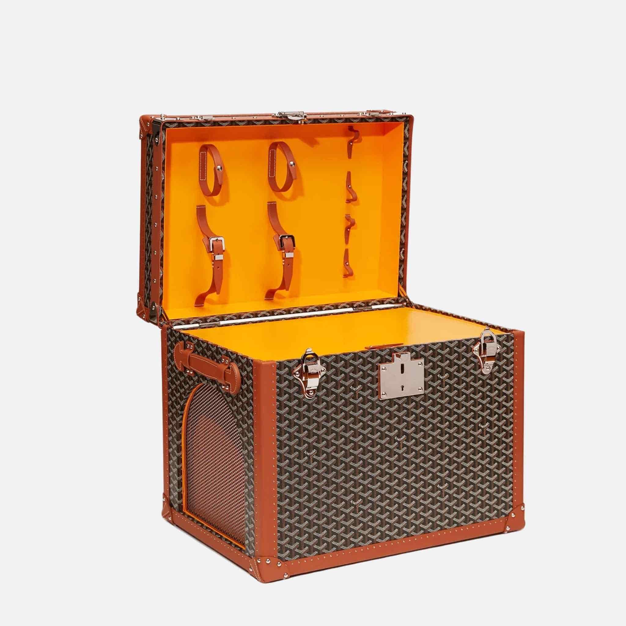 Goyard Niche Luxury Pet Trunk, Black and Tan, Open