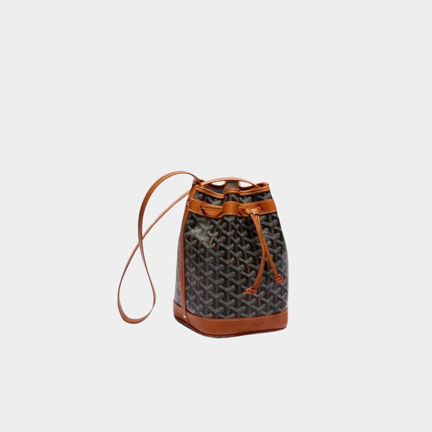 Goyard Petit Flot Bucket Bag, Black and Tan, Front View