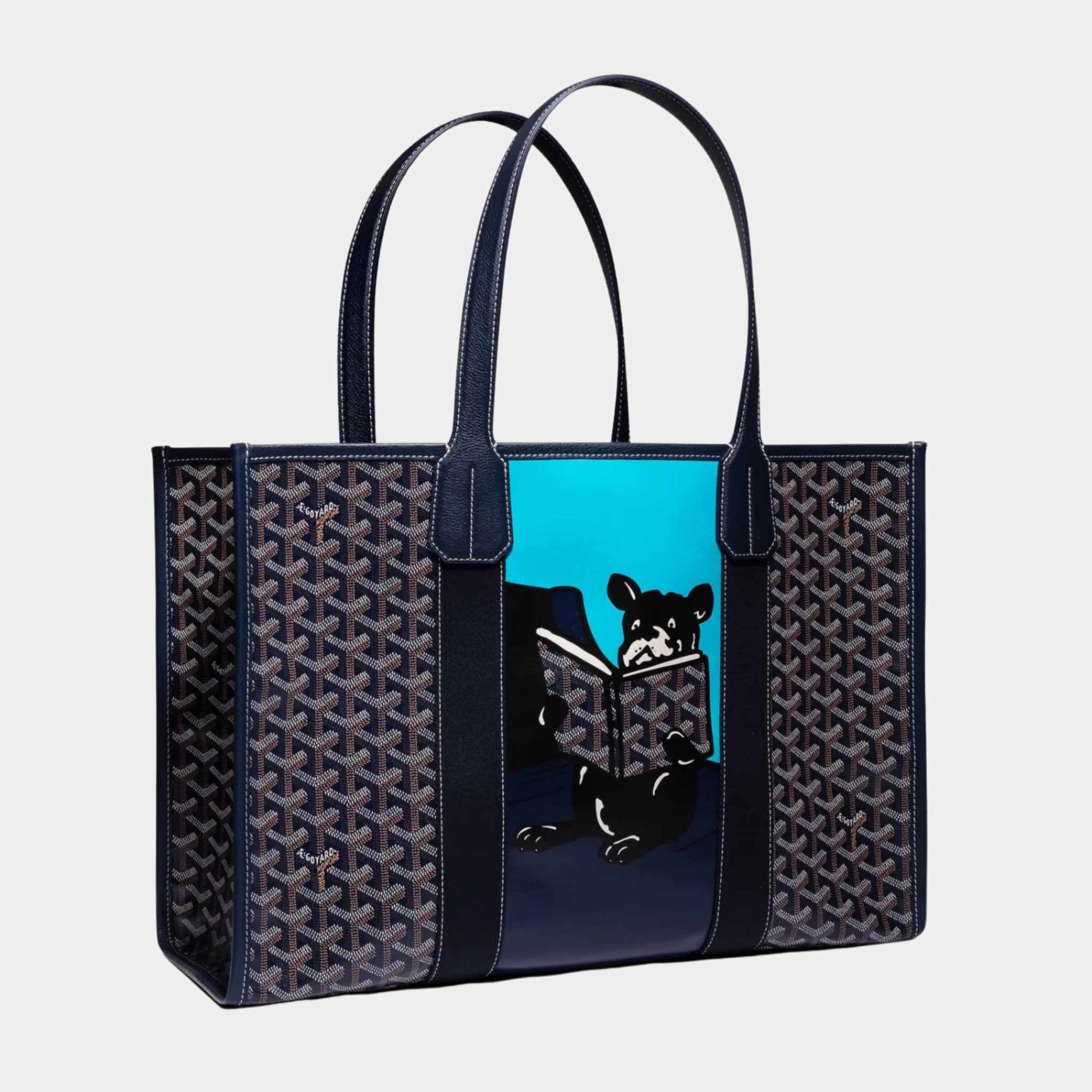 Goyard Villette Tote Bag MM, Navy Blue, Front, Side