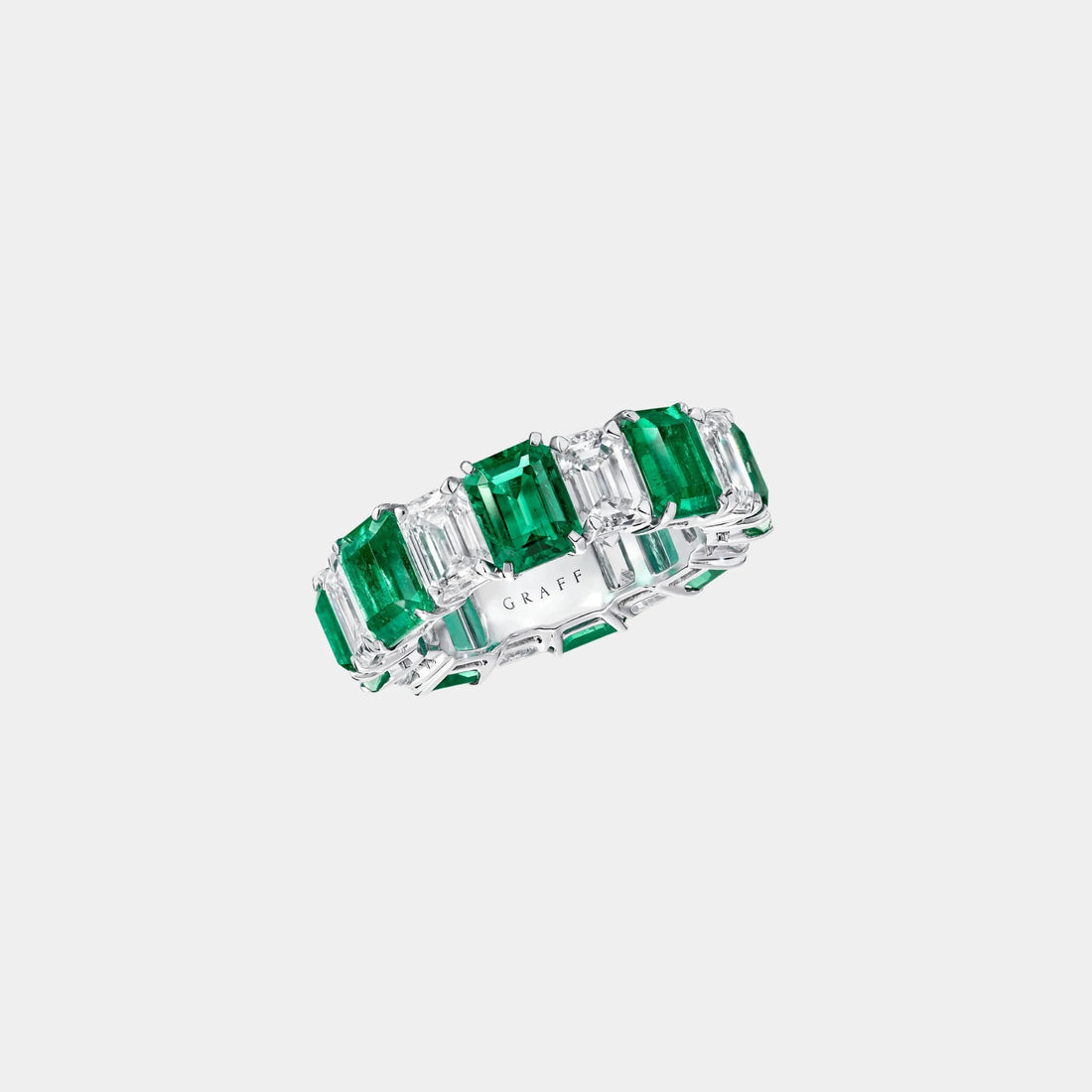 Classic Graff Emerald Cut Emerald and Diamond Wedding Band, Top