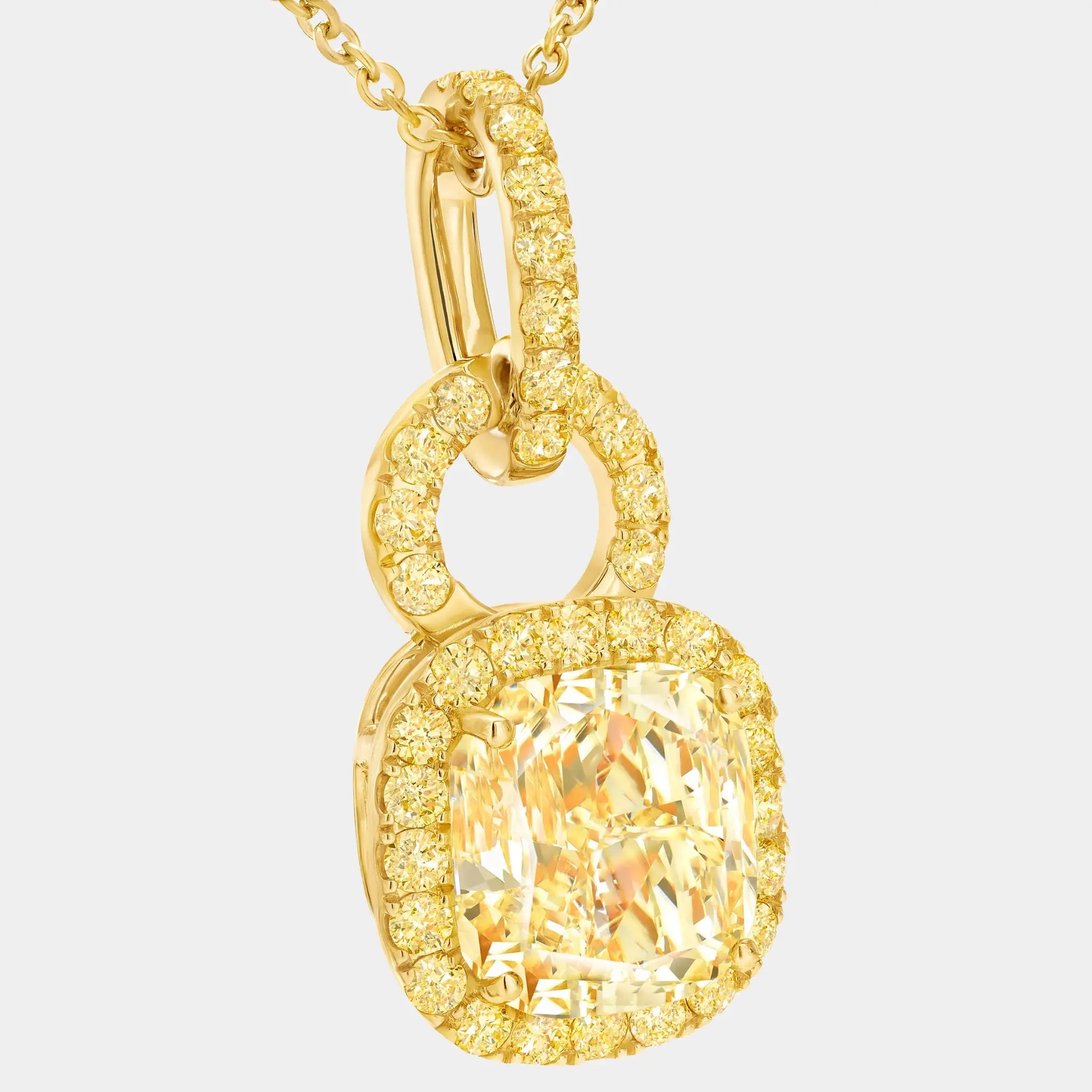 Graff Icon 8 Cushion Yellow Diamond Pendant, Yellow Gold, Close