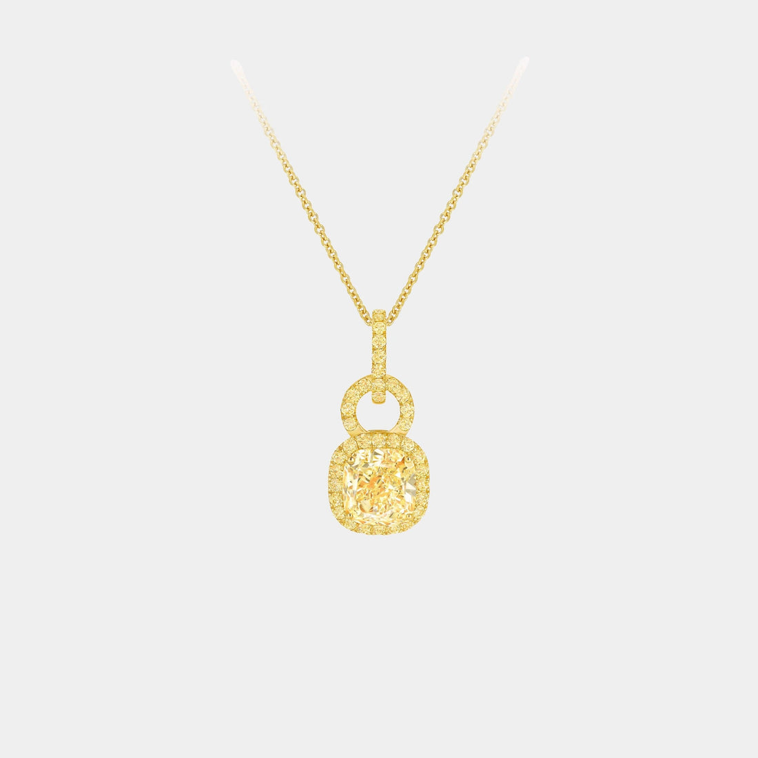Graff Icon 8 Cushion Yellow Diamond Pendant, Yellow Gold, Front