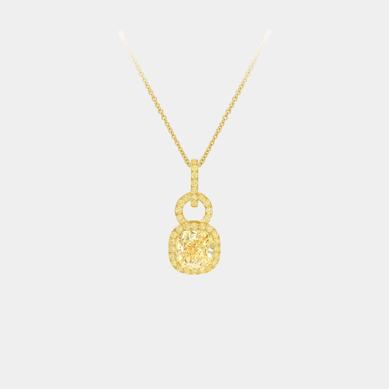 Graff Icon 8 Cushion Yellow Diamond Pendant, Yellow Gold, Front