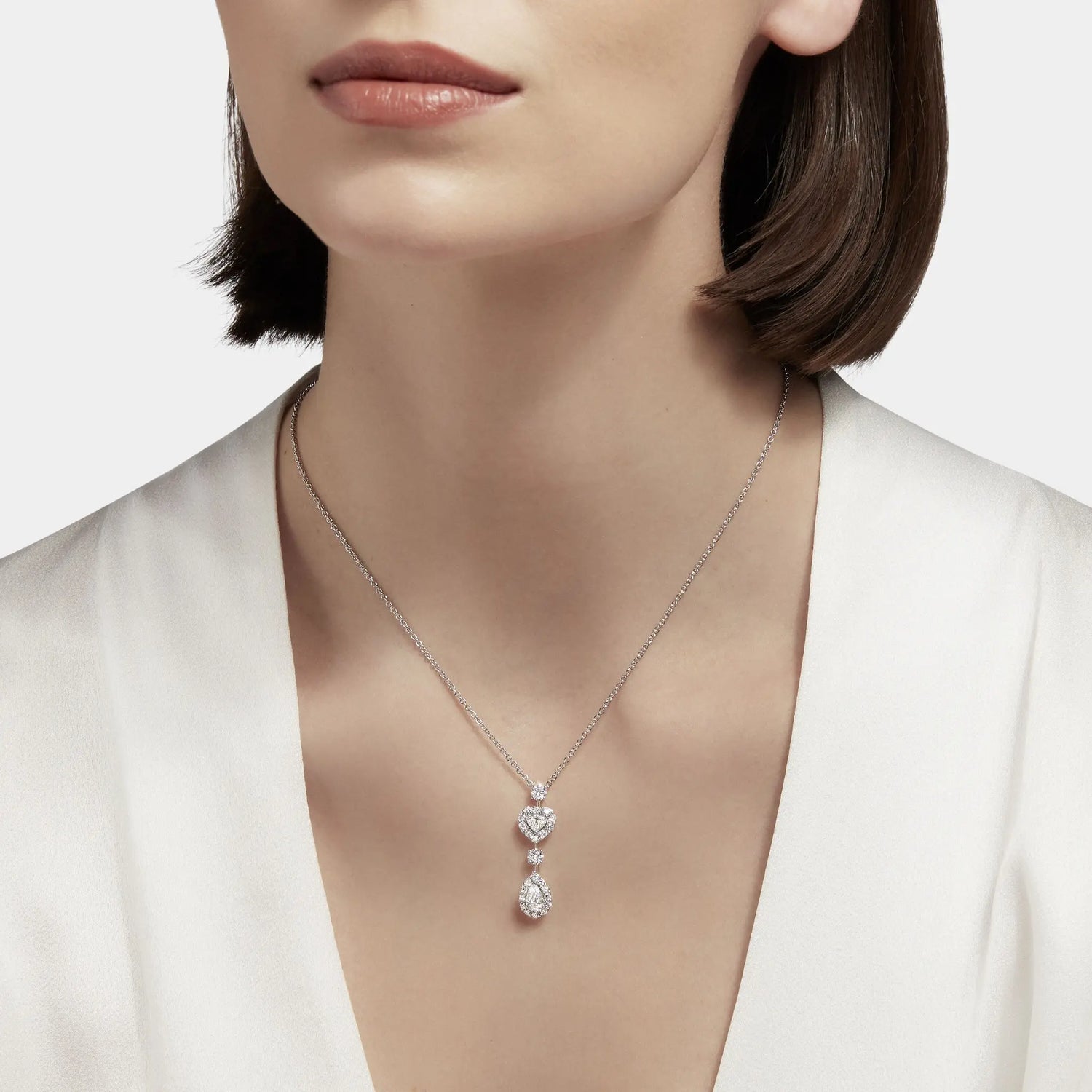 Graff Icon Heart and Pear Shape Diamond Drop Necklace, Model
