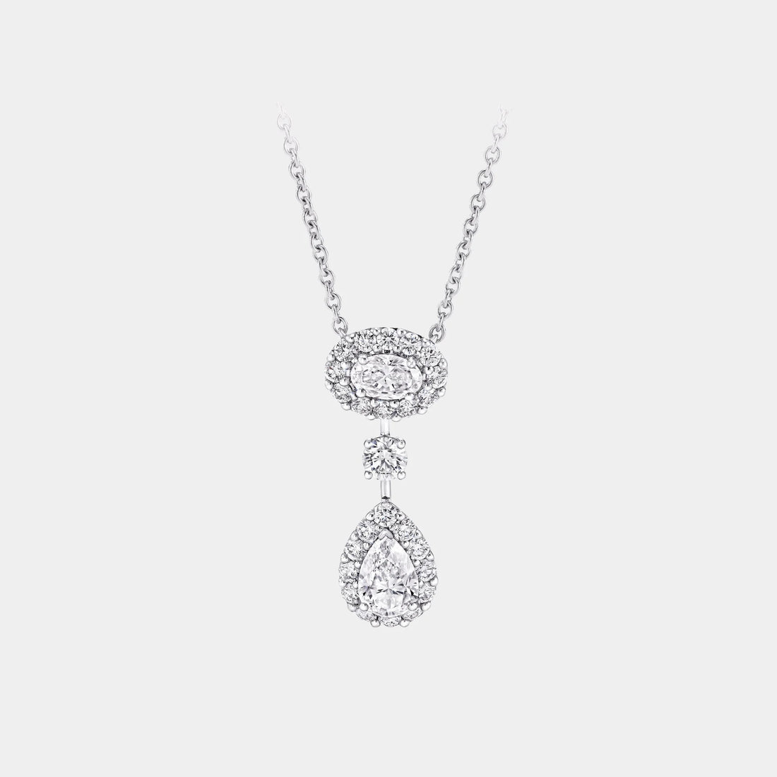 Graff Icon Oval and Pear Shape Diamond Drop Necklace, Front