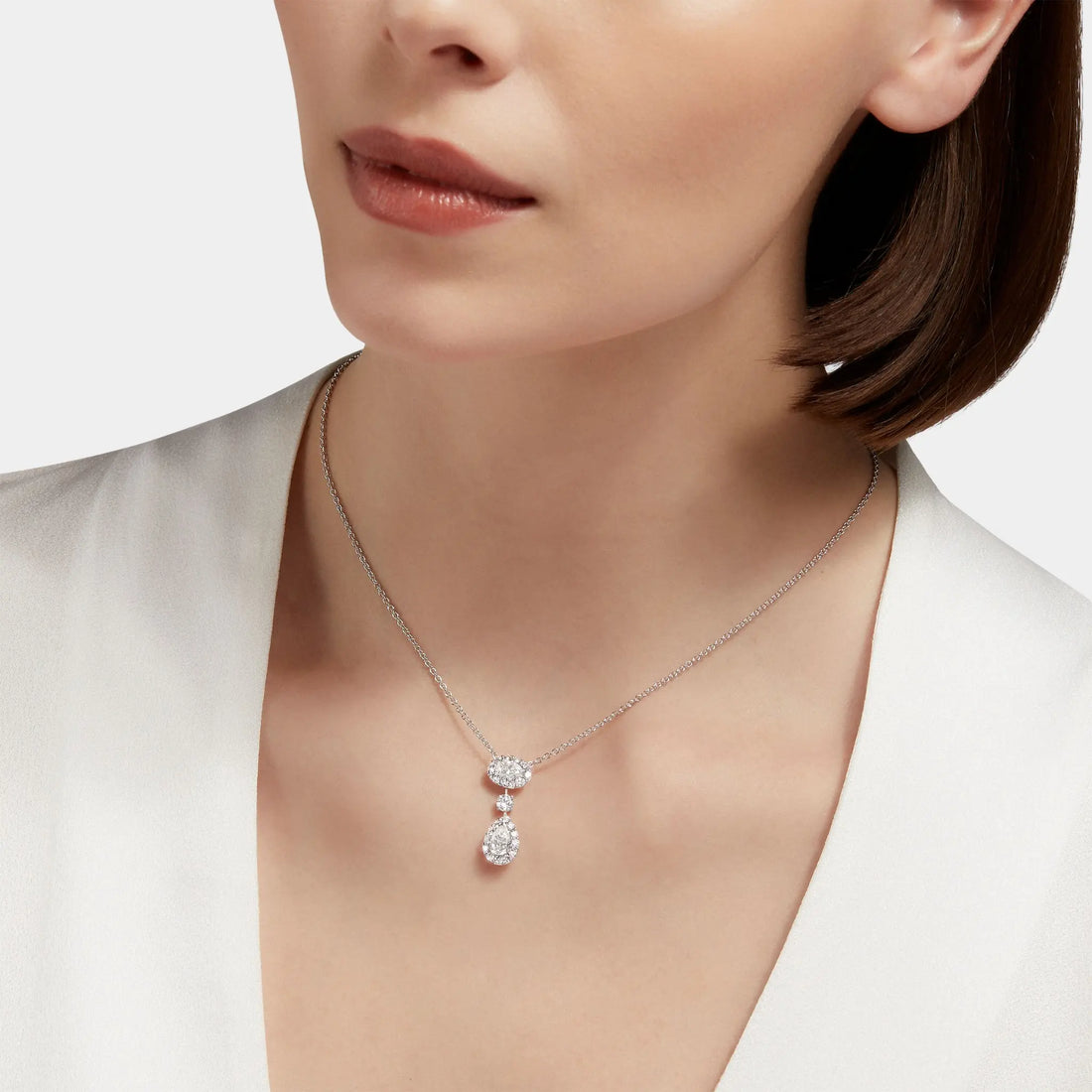 Graff Icon Oval and Pear Shape Diamond Drop Necklace, Model
