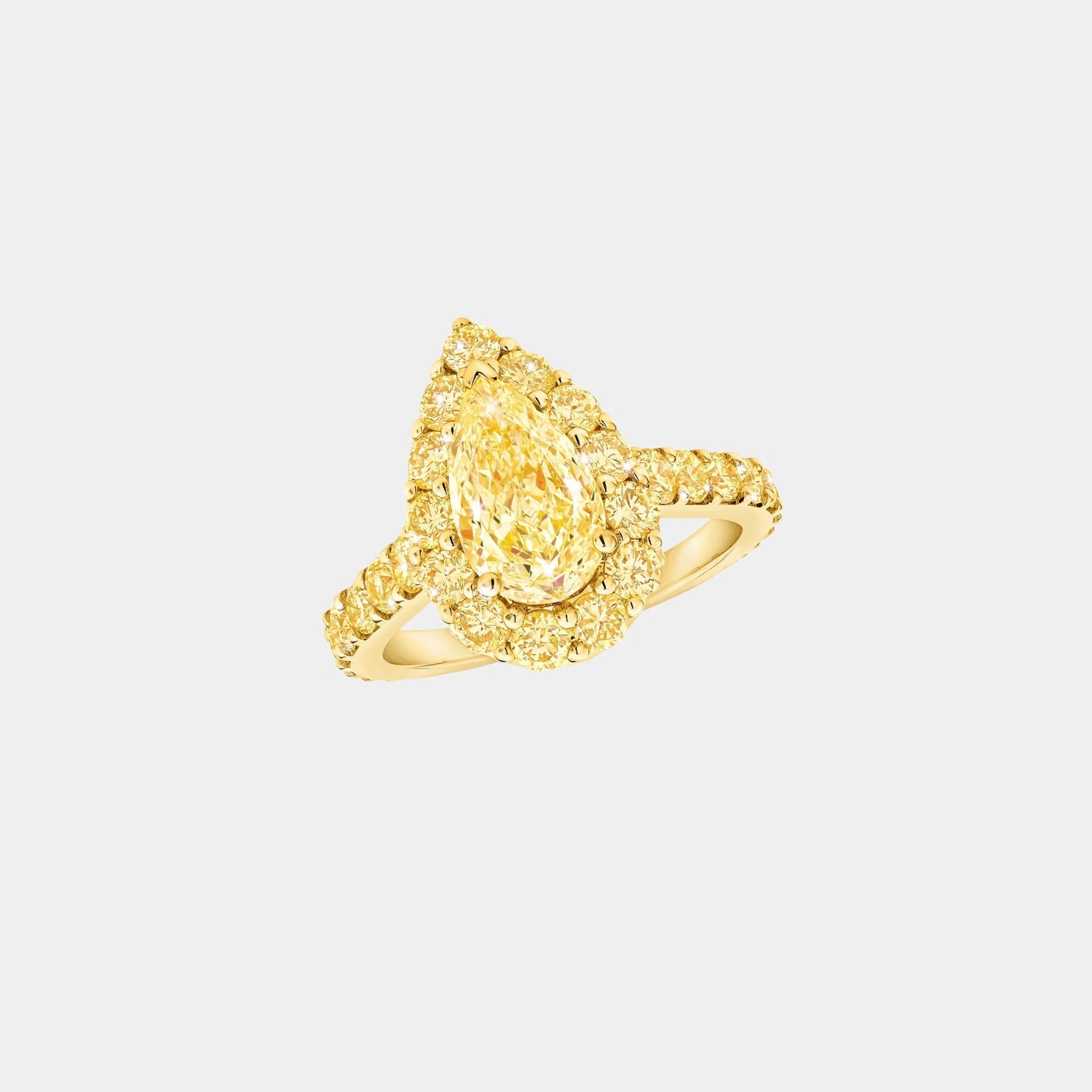 Graff Icon Pear Cut Yellow Diamond Engagement Ring, Yellow Gold, Front
