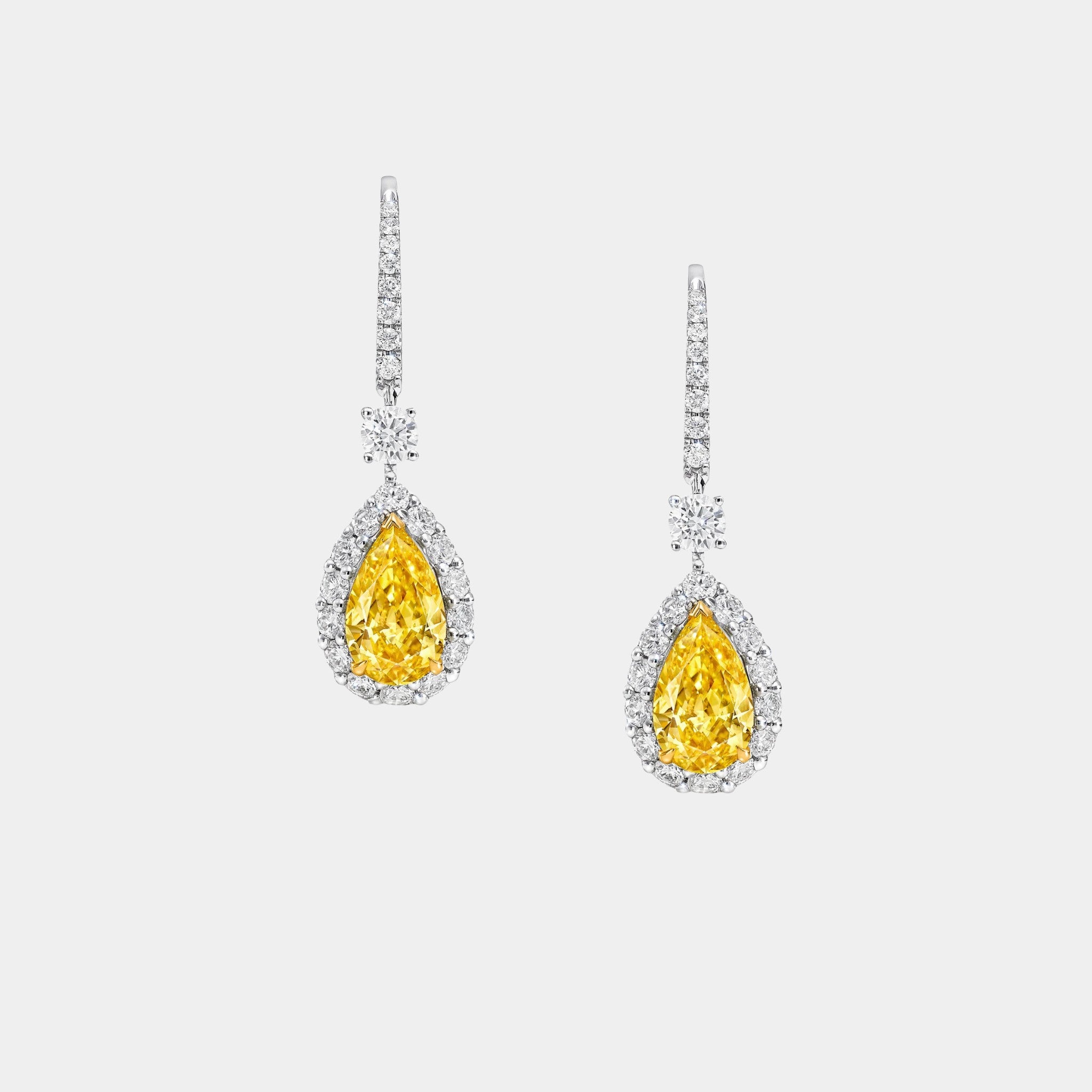 Graff Icon Pear Shape Yellow and White Diamond Earrings, Front