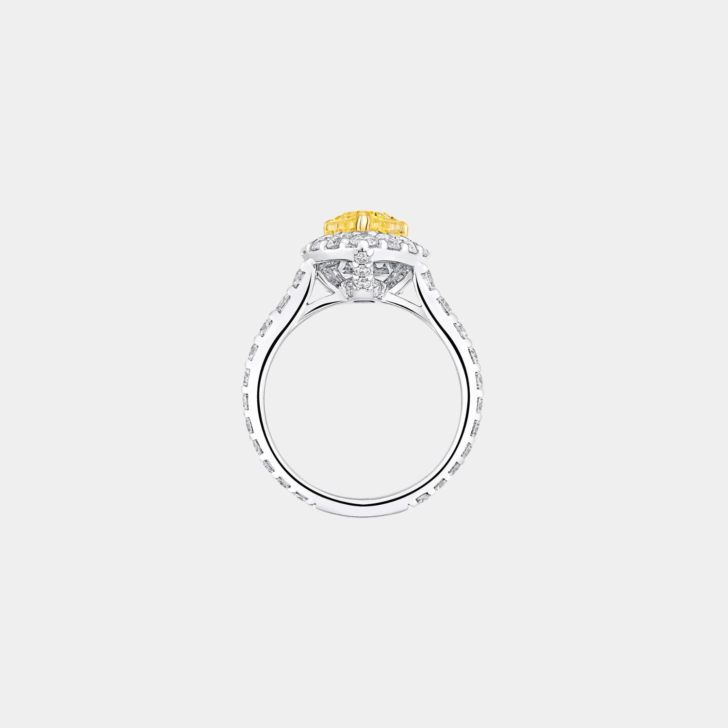 Graff Icon Pear Shape Yellow and White Diamond Engagement Ring, Front