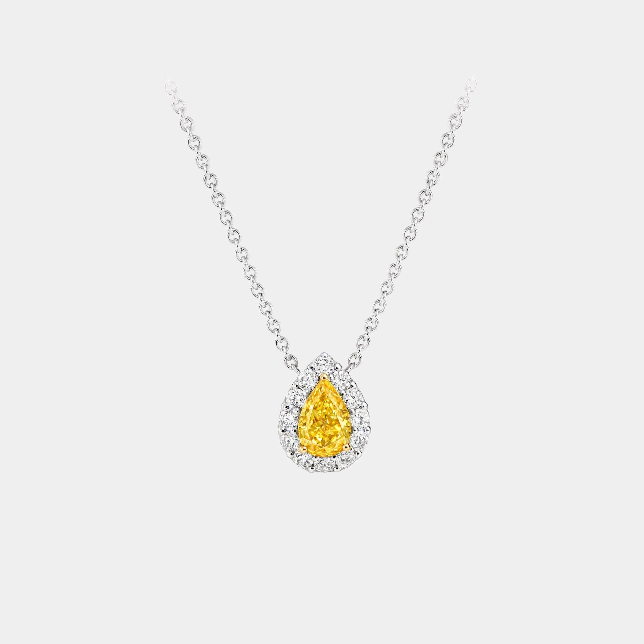 Graff Icon Pear Shape Yellow and White Diamond Pendant, Front