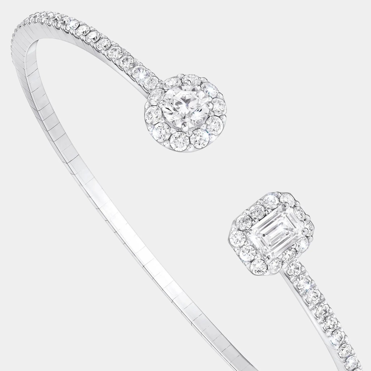 Graff Icon Round and Emerald Cut Open Diamond Bangle, Close