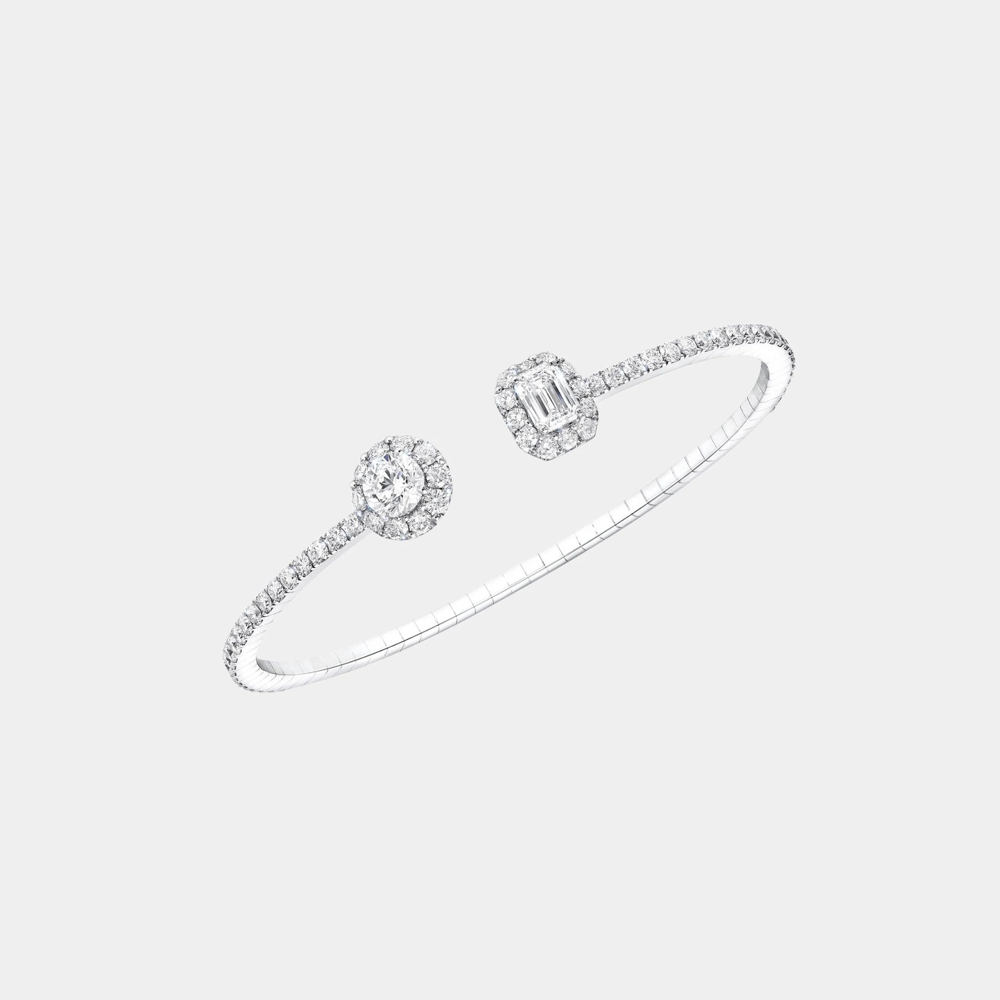 Graff Icon Round and Emerald Cut Open Diamond Bangle, Front