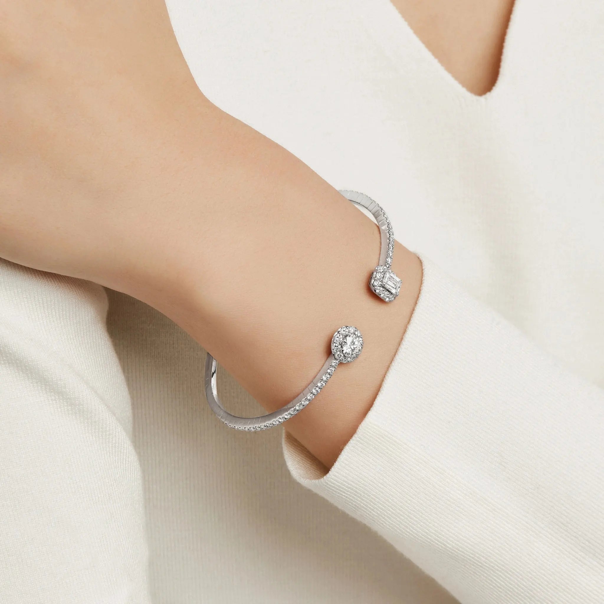 Graff Icon Round and Emerald Cut Open Diamond Bangle, Model