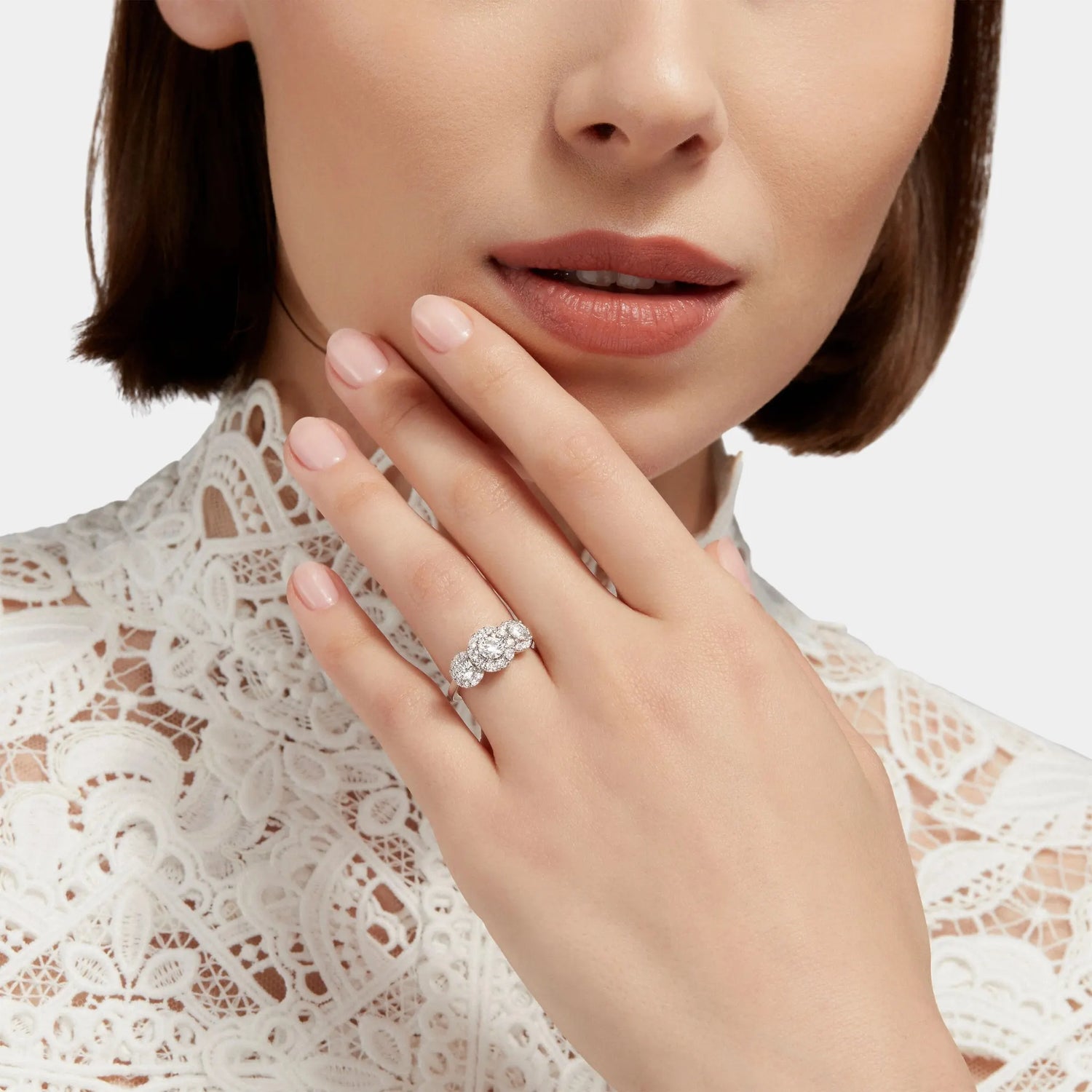 Graff Icon Three Stone Round Diamond Engagement Ring, Model