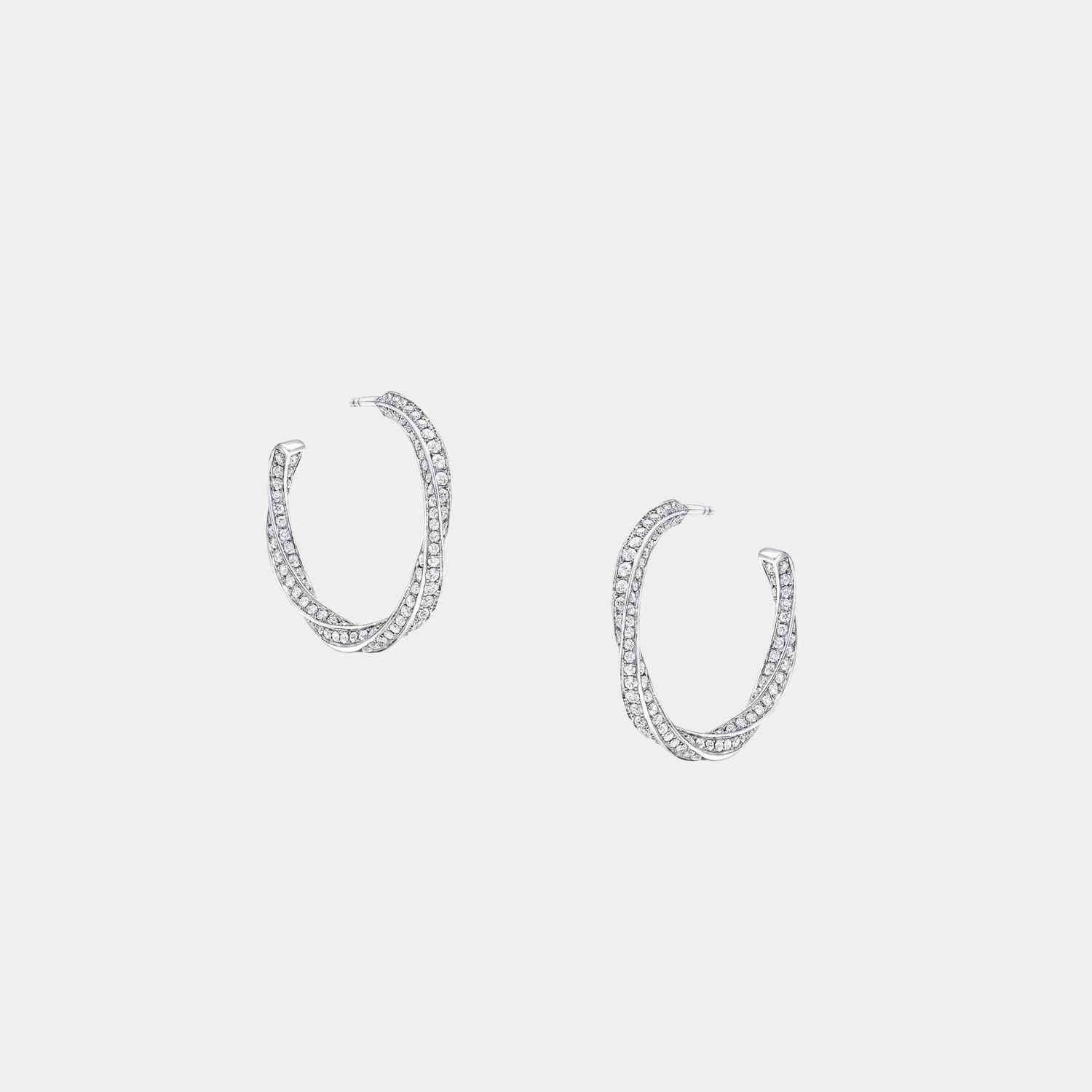 Graff Spiral Diamond Hoop Earrings White Gold, Front