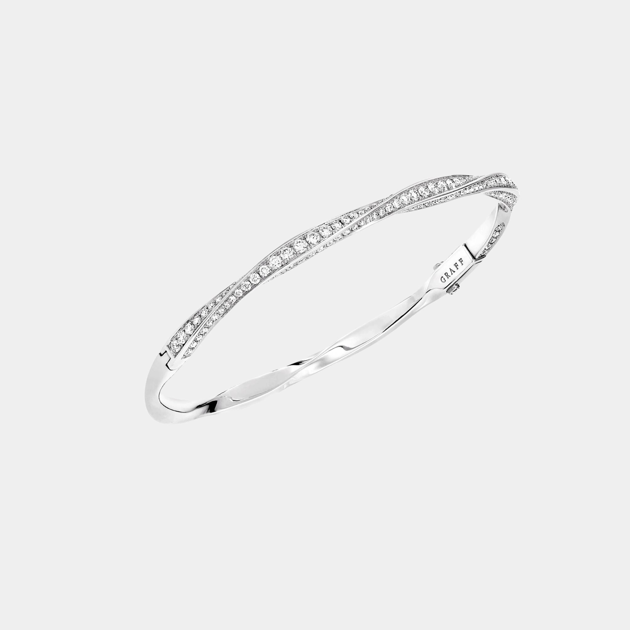 Graff Spiral Pavé Diamond Bangle White Gold, Front