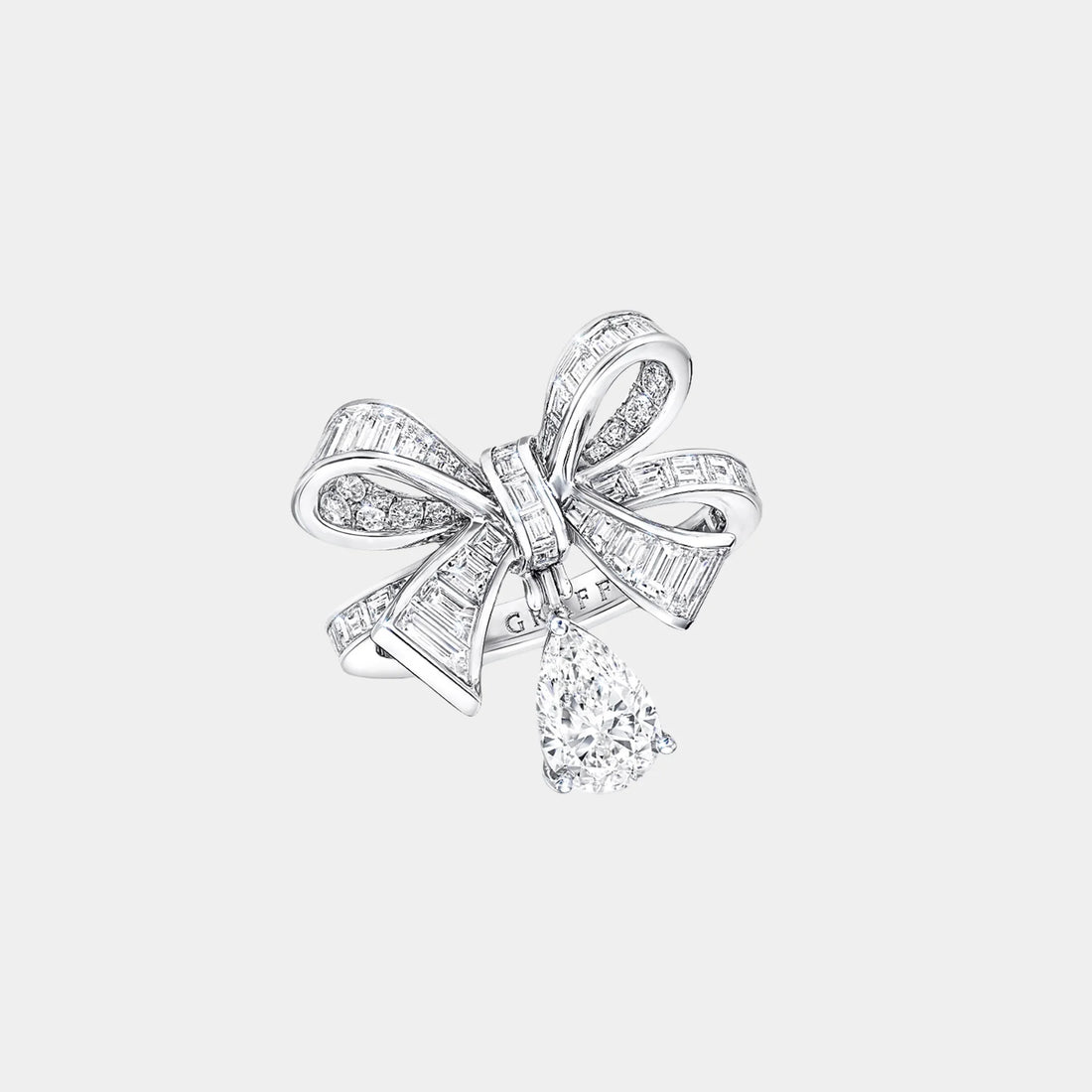 Graff Tildas Bow Baguette Cut Diamond Drop Ring, Top
