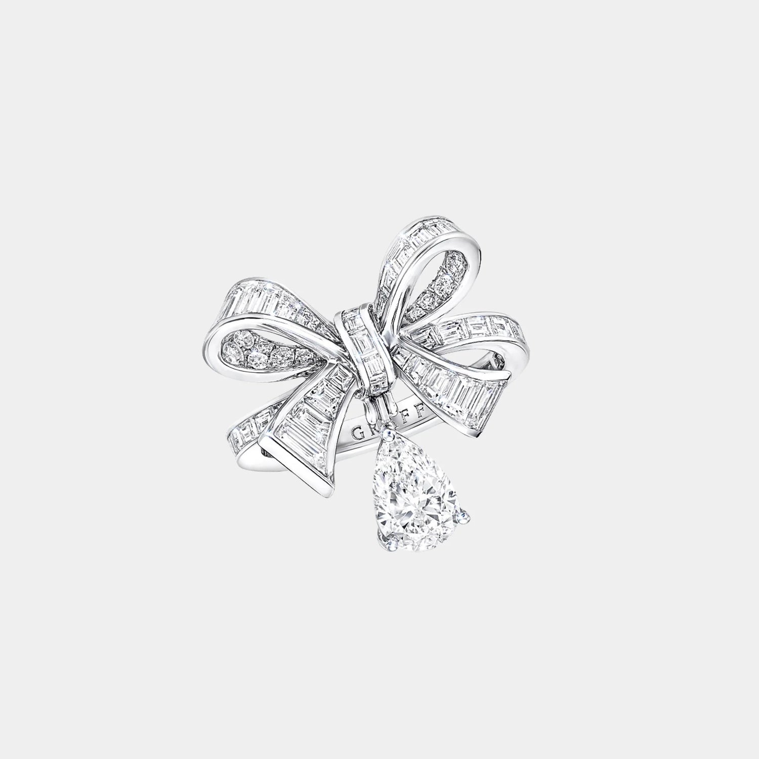 Graff Tildas Bow Baguette Cut Diamond Drop Ring, Top