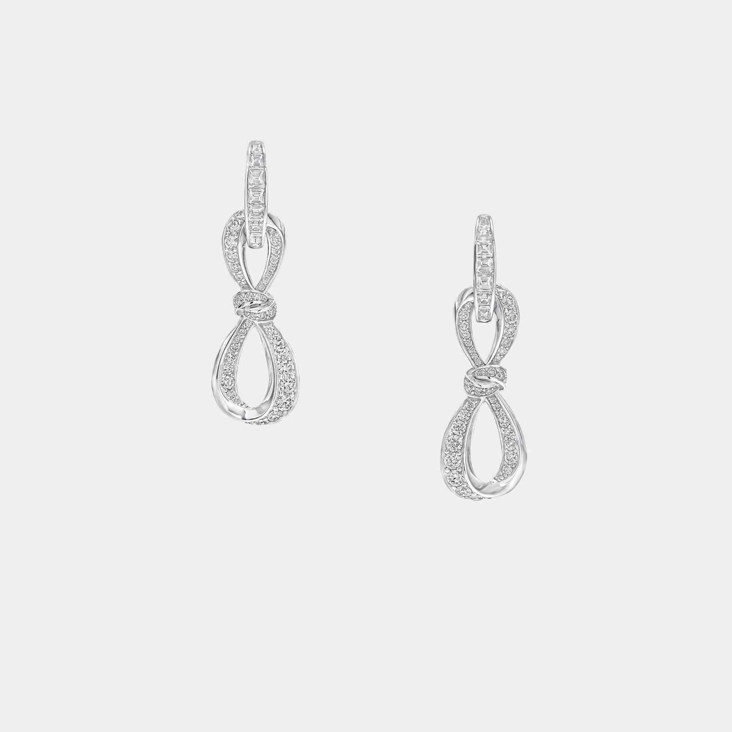 Graff Tildas Bow Diamond Link Earrings White Gold, Front