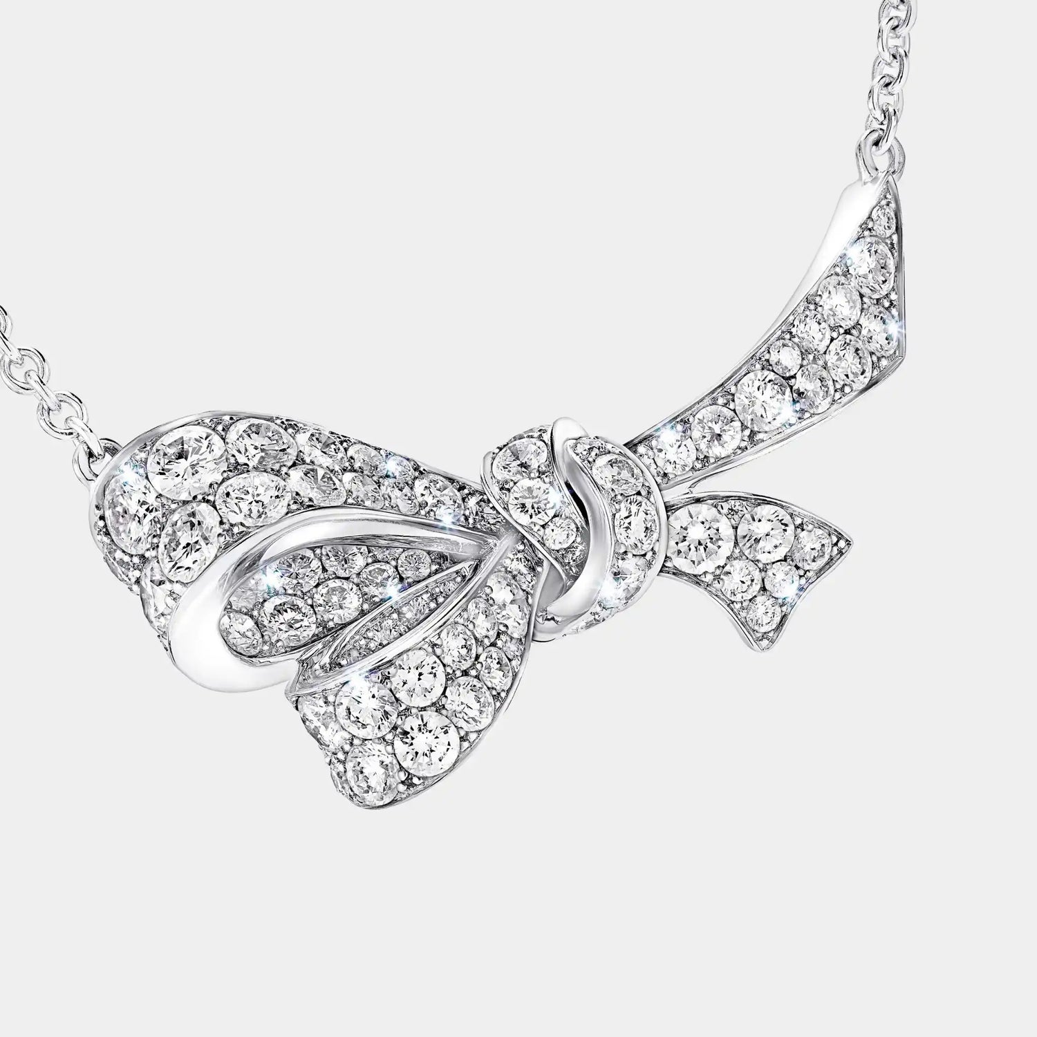 Grass Tildas Bow Diamond Pendant, Close