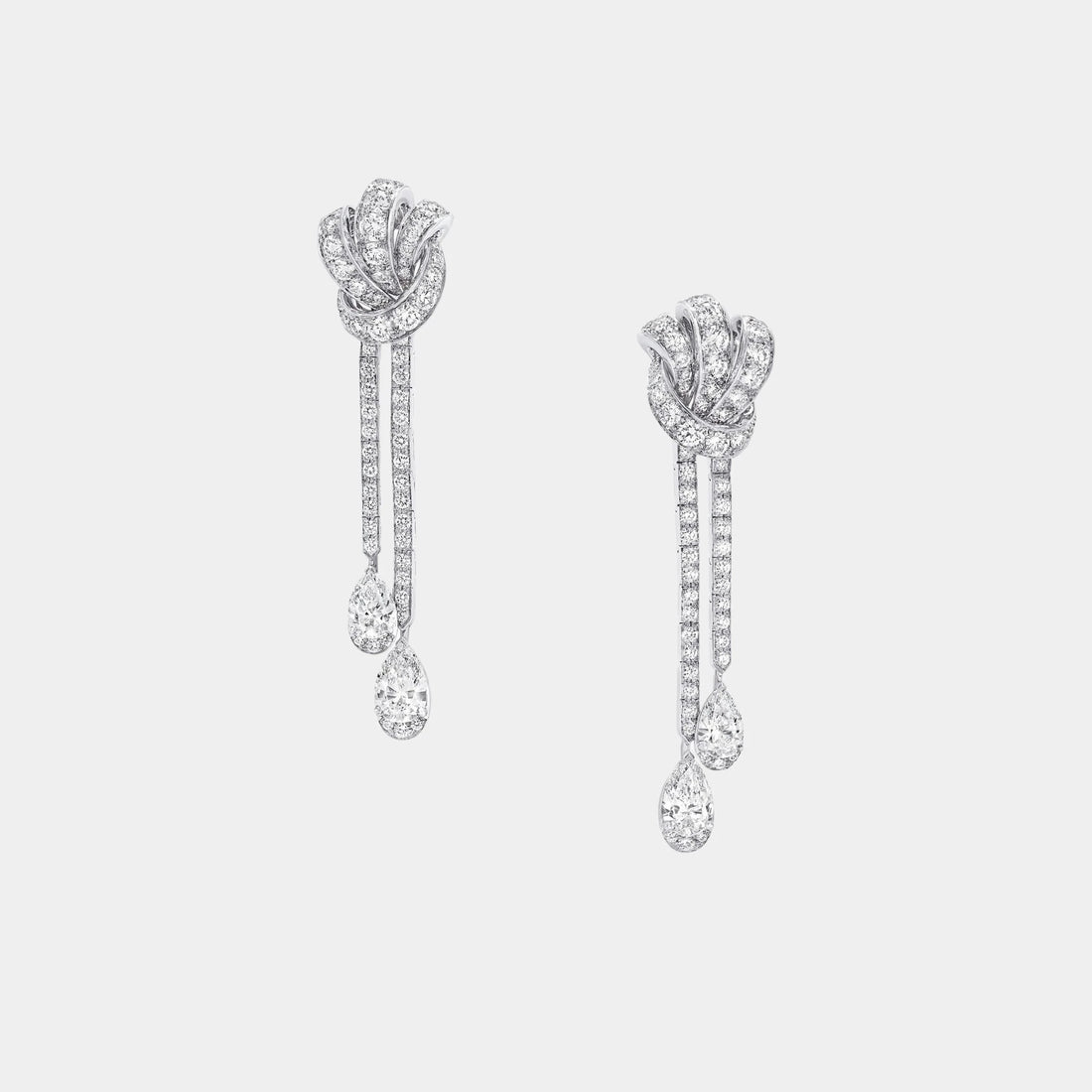 Graff Tildas Bow Double Pavé Diamond Drop Earrings, Front