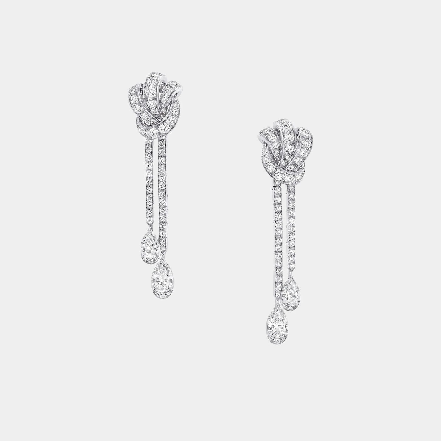 Graff Tildas Bow Double Pavé Diamond Drop Earrings, Front