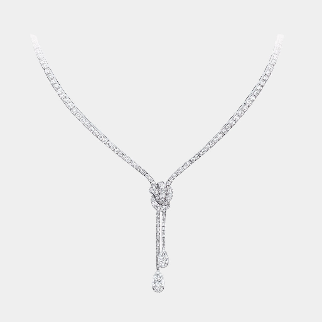 Tildas Bow Double Pavé Diamond Drop Necklace