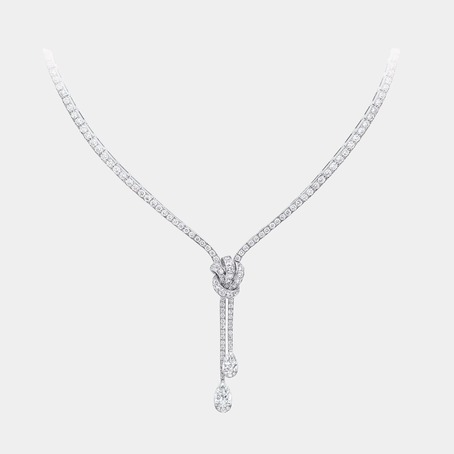 Tildas Bow Double Pavé Diamond Drop Necklace