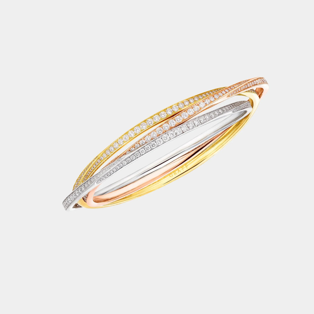 Graff Triple Spiral Pavé Diamond Bangle, White, Rose and Yellow Gold, Top