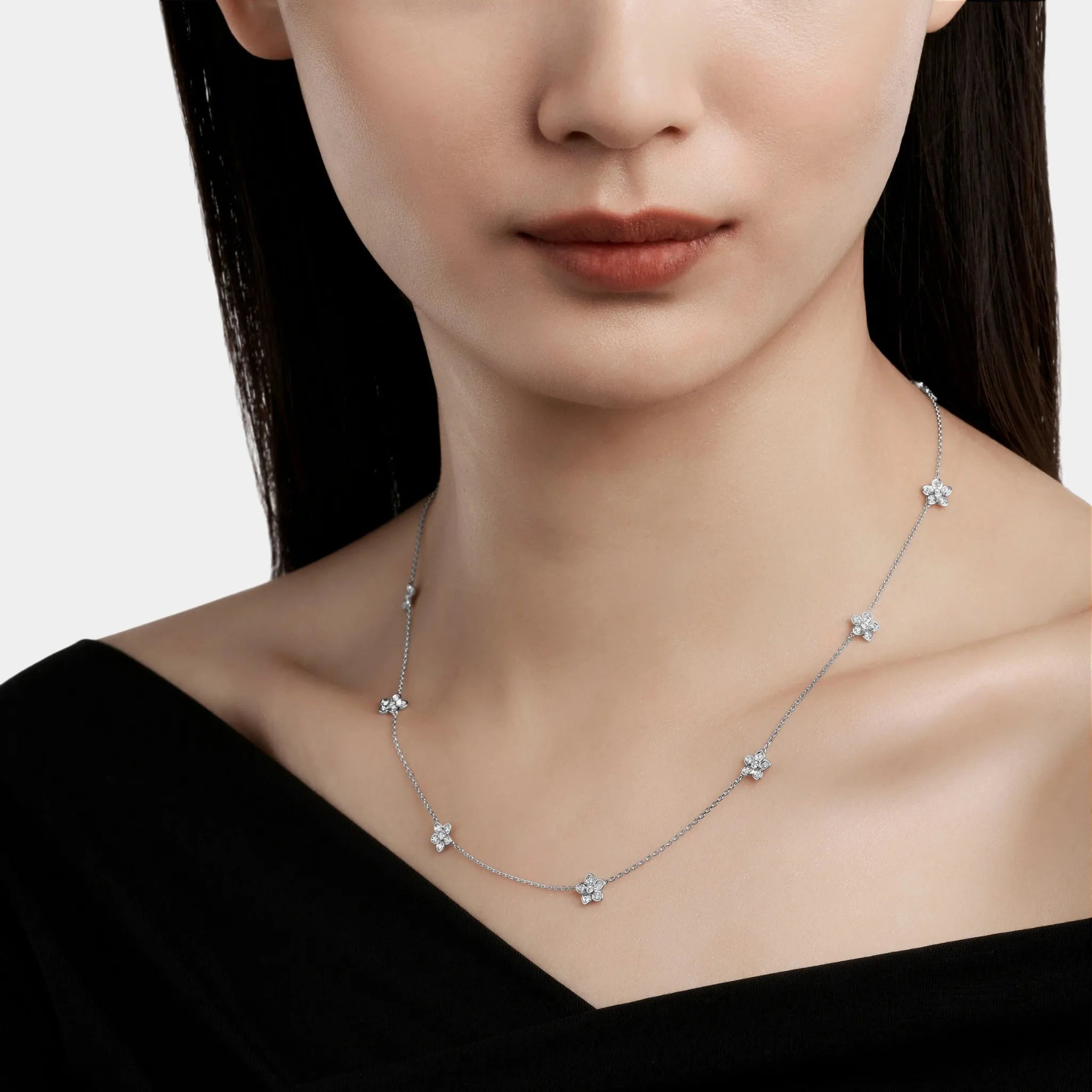 Graff Wild Flower Petite Pavé Diamond Necklace, Model