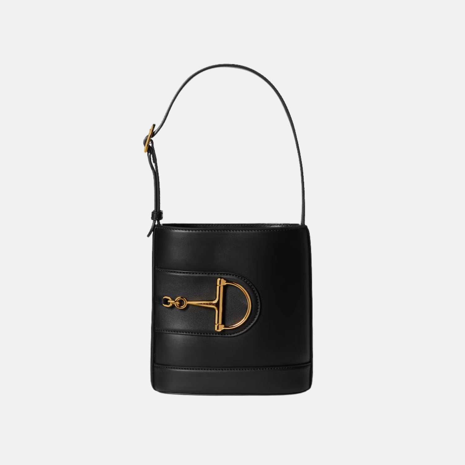 Gucci 73 Small Bucket Bag In Smooth Leather, Black, Front
