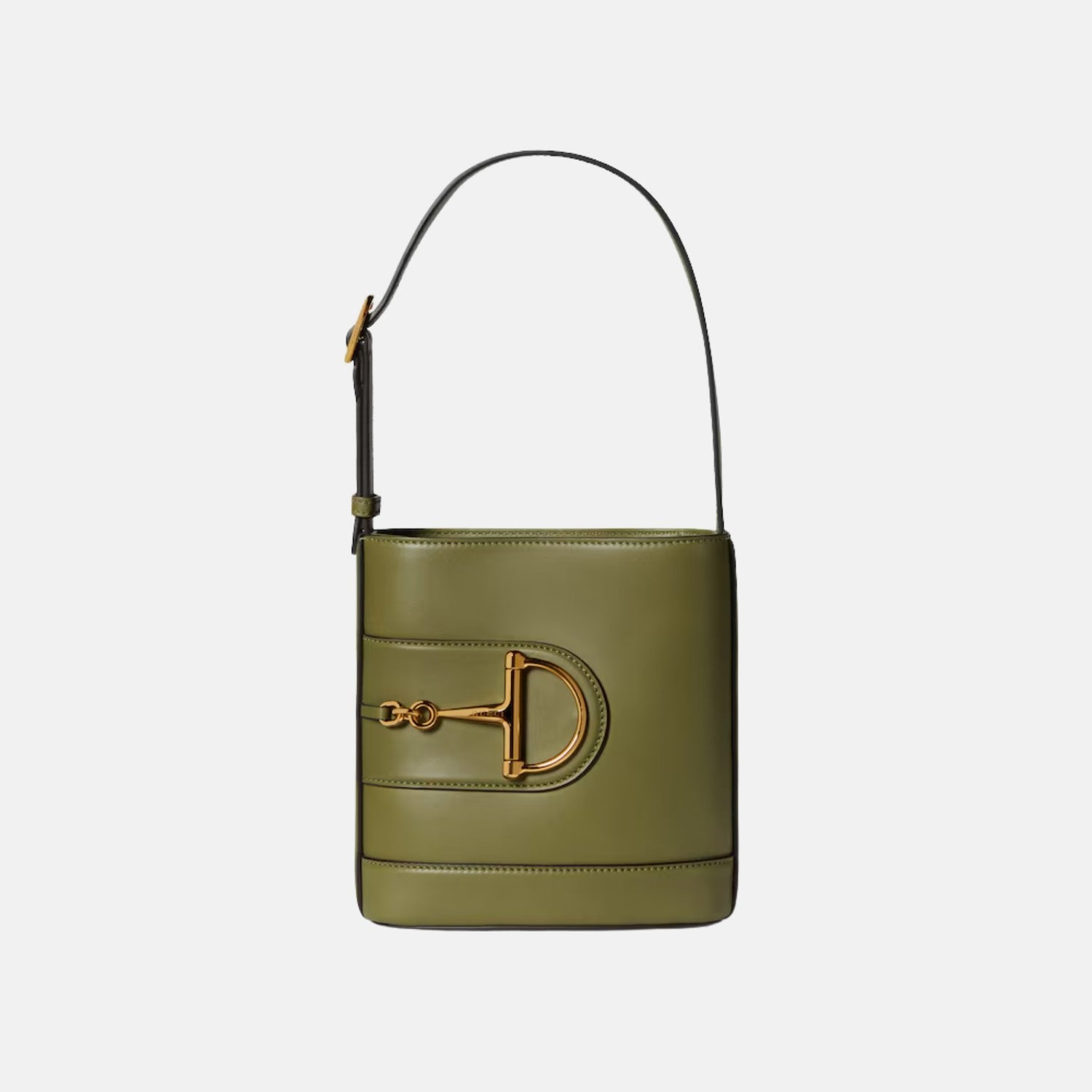 Gucci 73 Small Bucket Bag In Smooth Leather, Green, Front