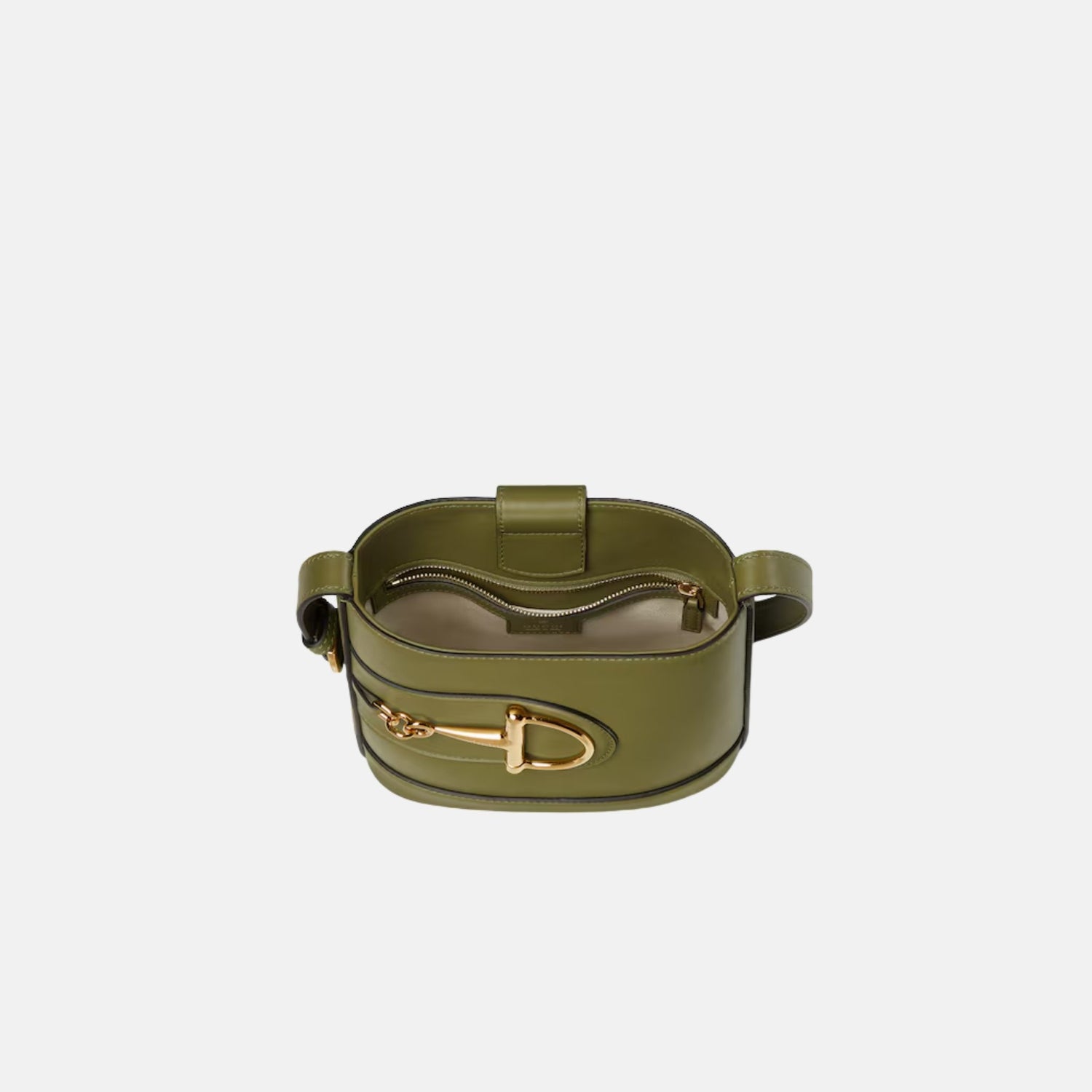 Gucci 73 Small Bucket Bag In Smooth Leather, Green, Inside