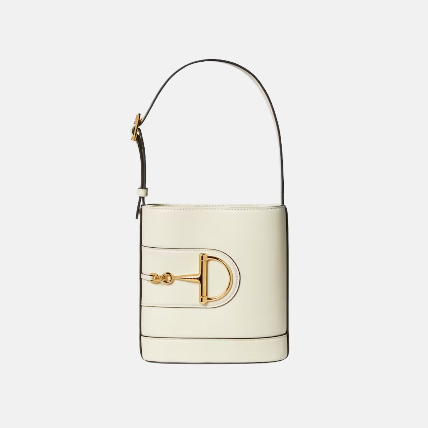 Gucci 73 Small Bucket Bag In Smooth Leather, White, Front