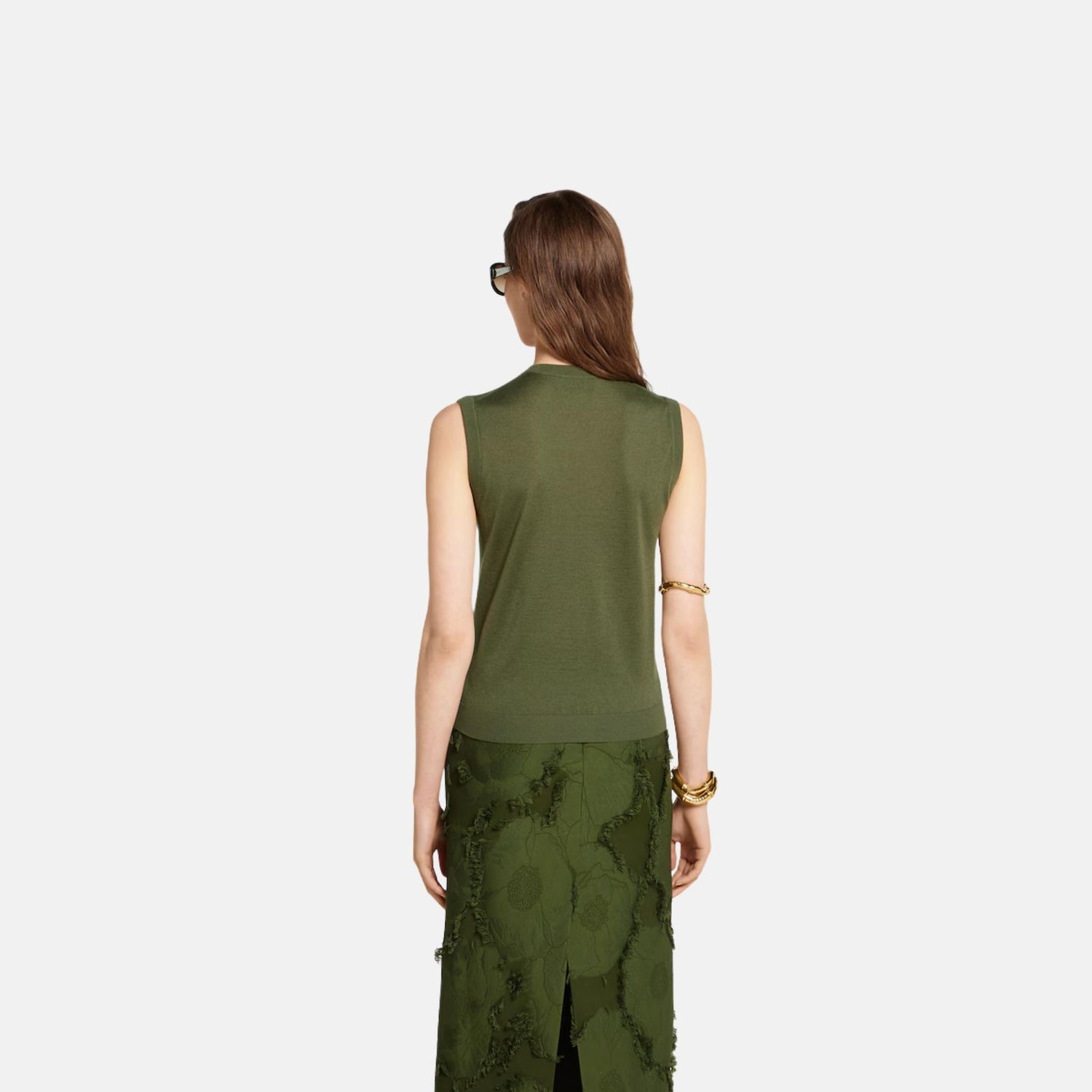 Gucci Cashmere Silk Sleeveless Top, Green, Back