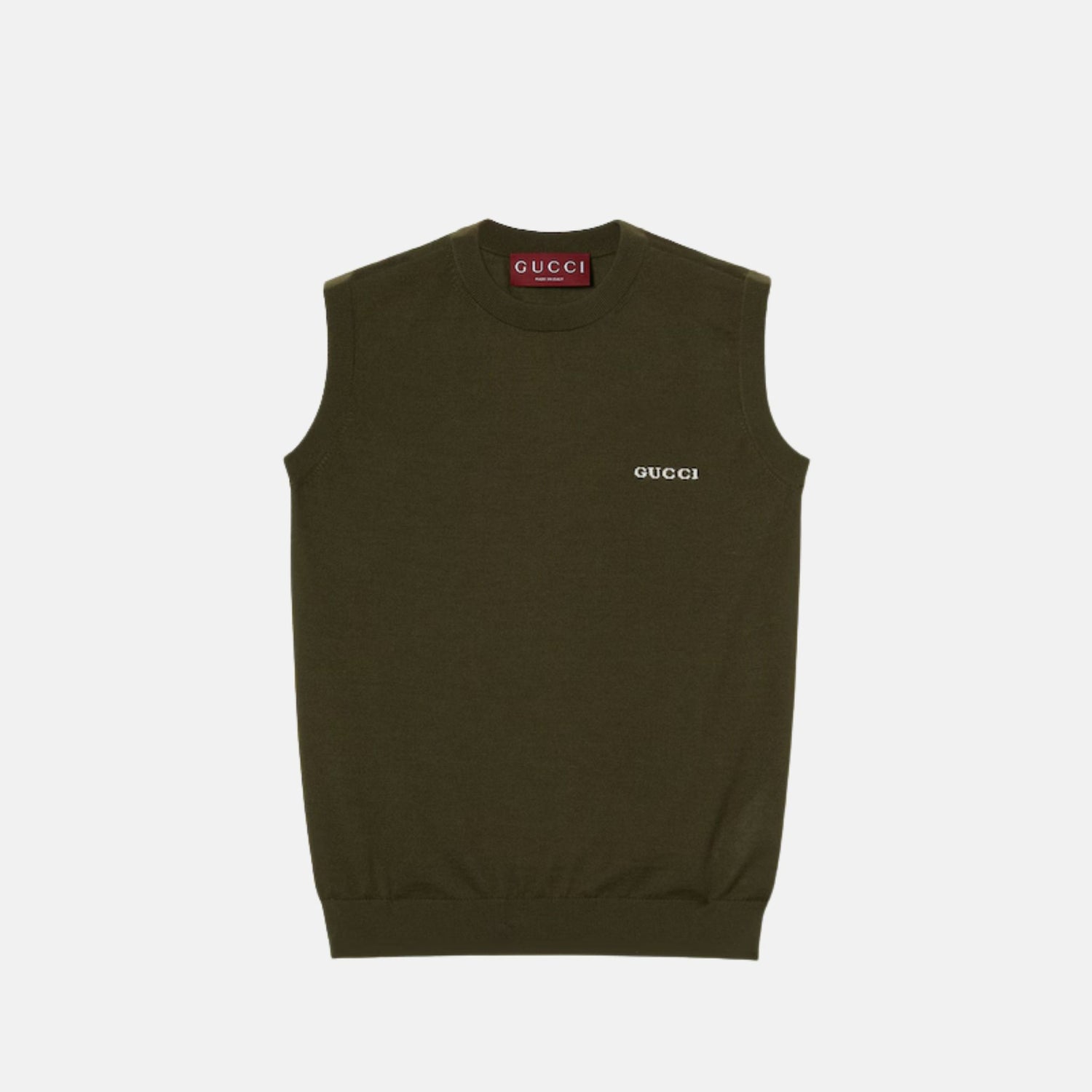 Gucci Cashmere Silk Sleeveless Top, Green, Front