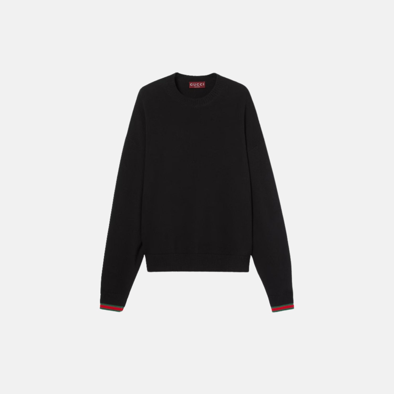 Gucci Cashmere Wool Sweater With Web Trim, Black, Front