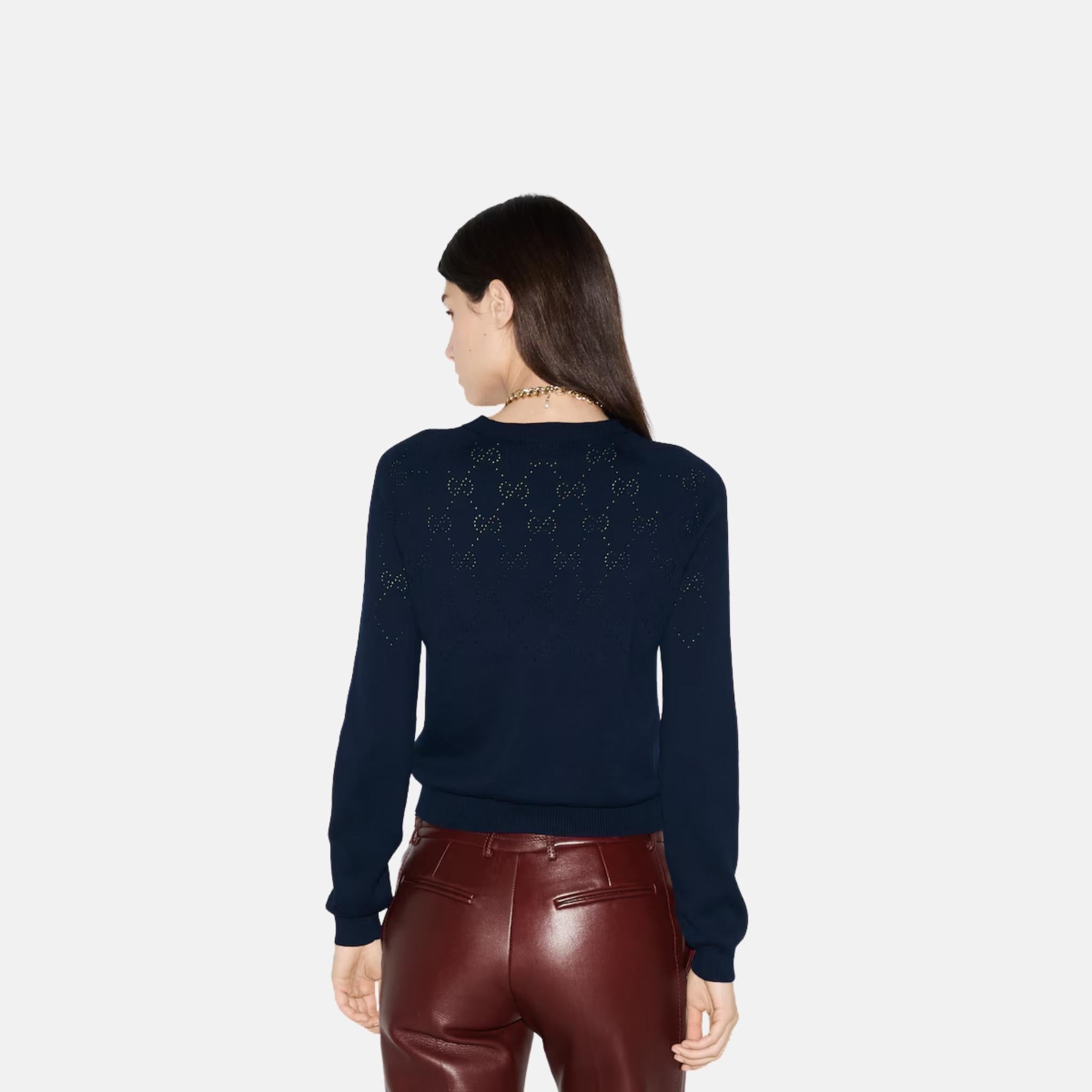 Gucci Cotton Crewneck Top With GG Argyle, Back