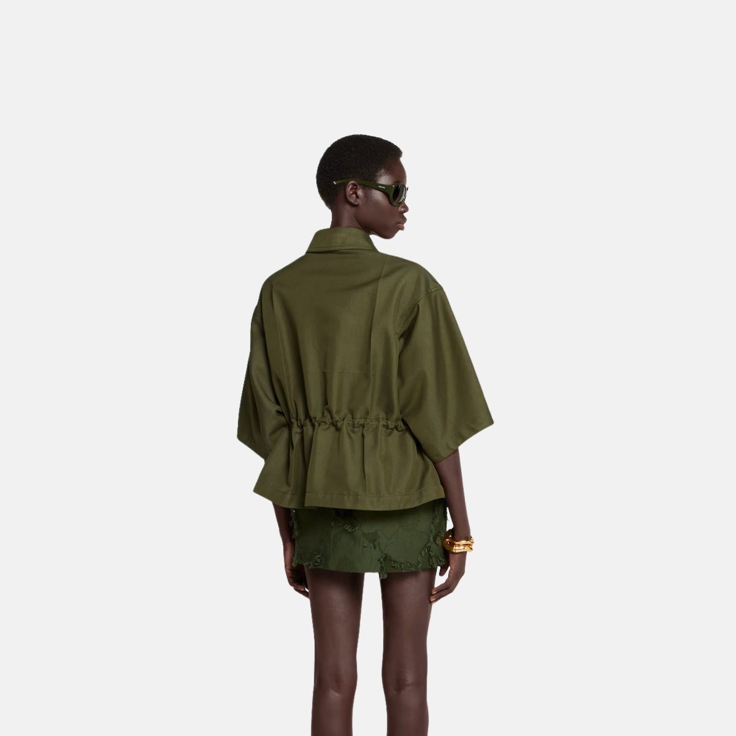 Gucci Cotton Gabardine Short Sleeve Jacket, Green, Back
