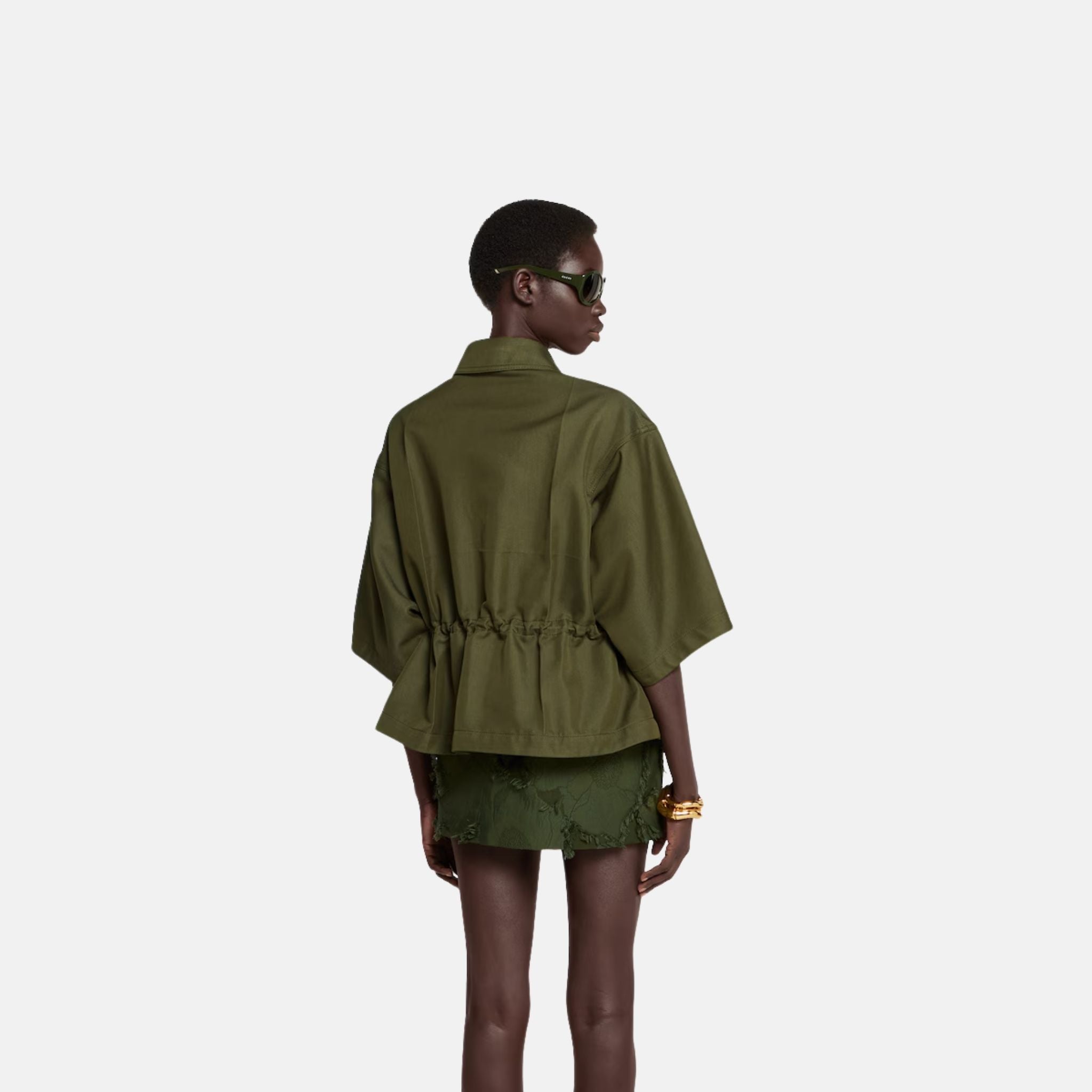 Gucci Cotton Gabardine Short Sleeve Jacket, Green, Back