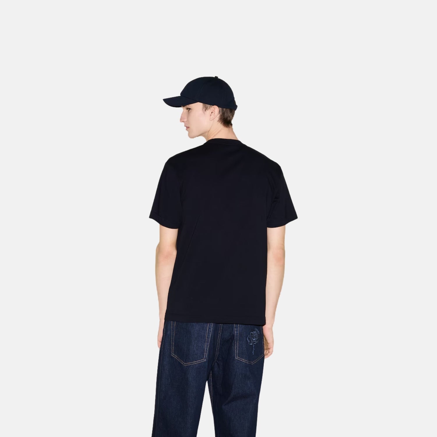 Gucci Cotton Jersey T Shirt With Web Banner Print, Navy, Back