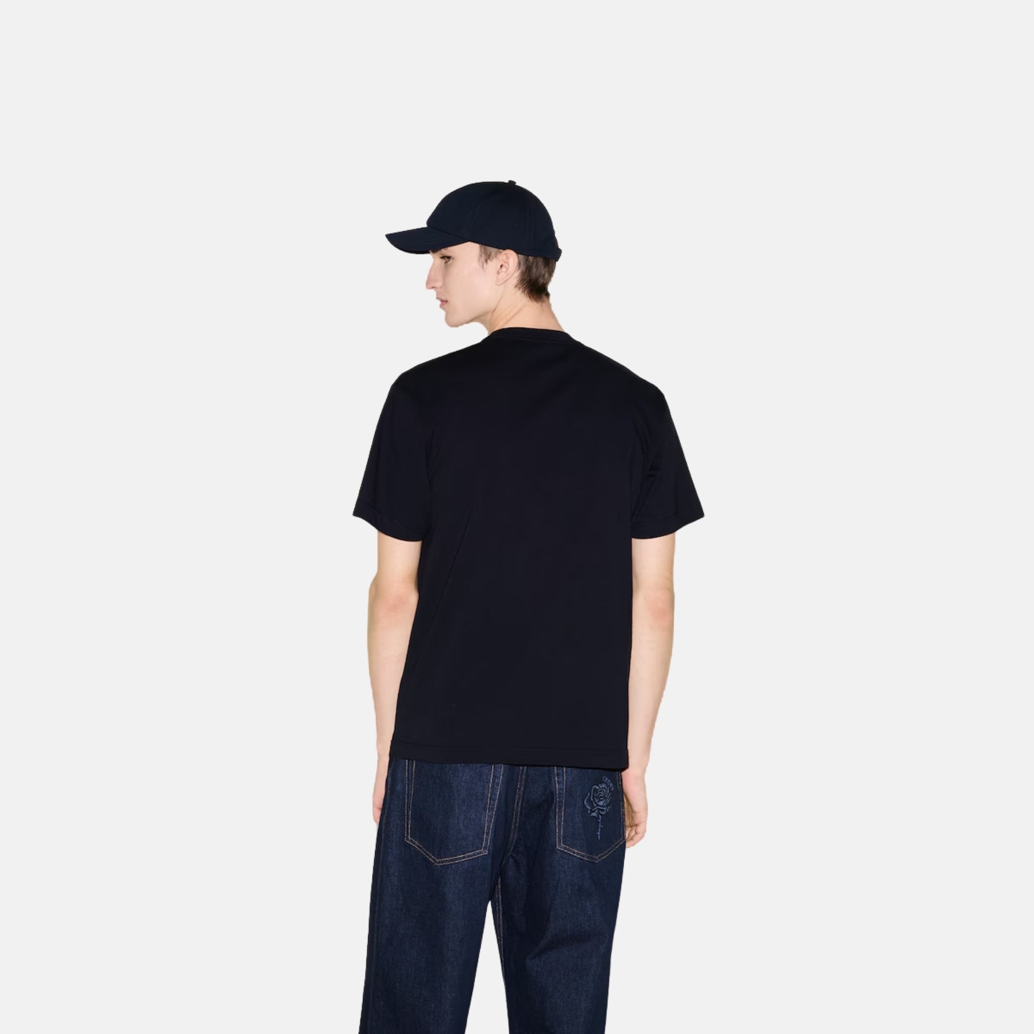 Gucci Cotton Jersey T Shirt With Web Banner Print, Navy, Back