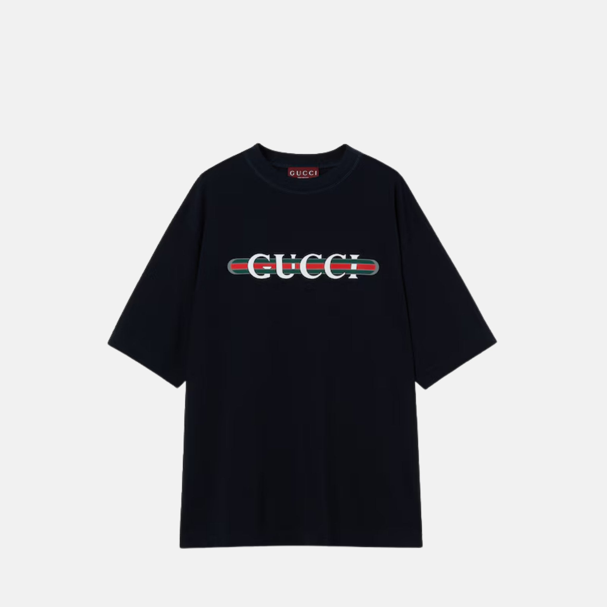 Gucci Cotton Jersey T Shirt With Web Print,  Black, Front