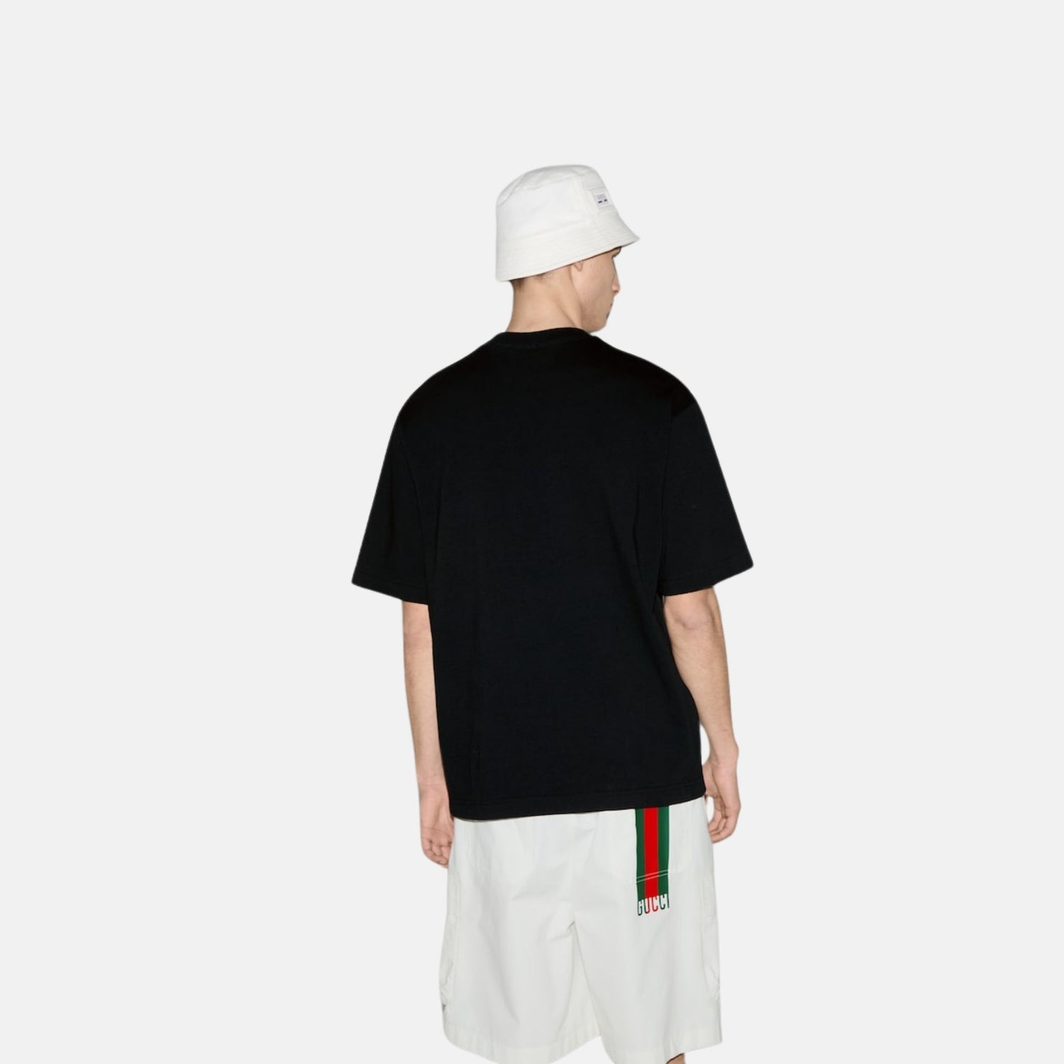 Gucci Cotton Jersey T Shirt With Web Print, Blue, Back