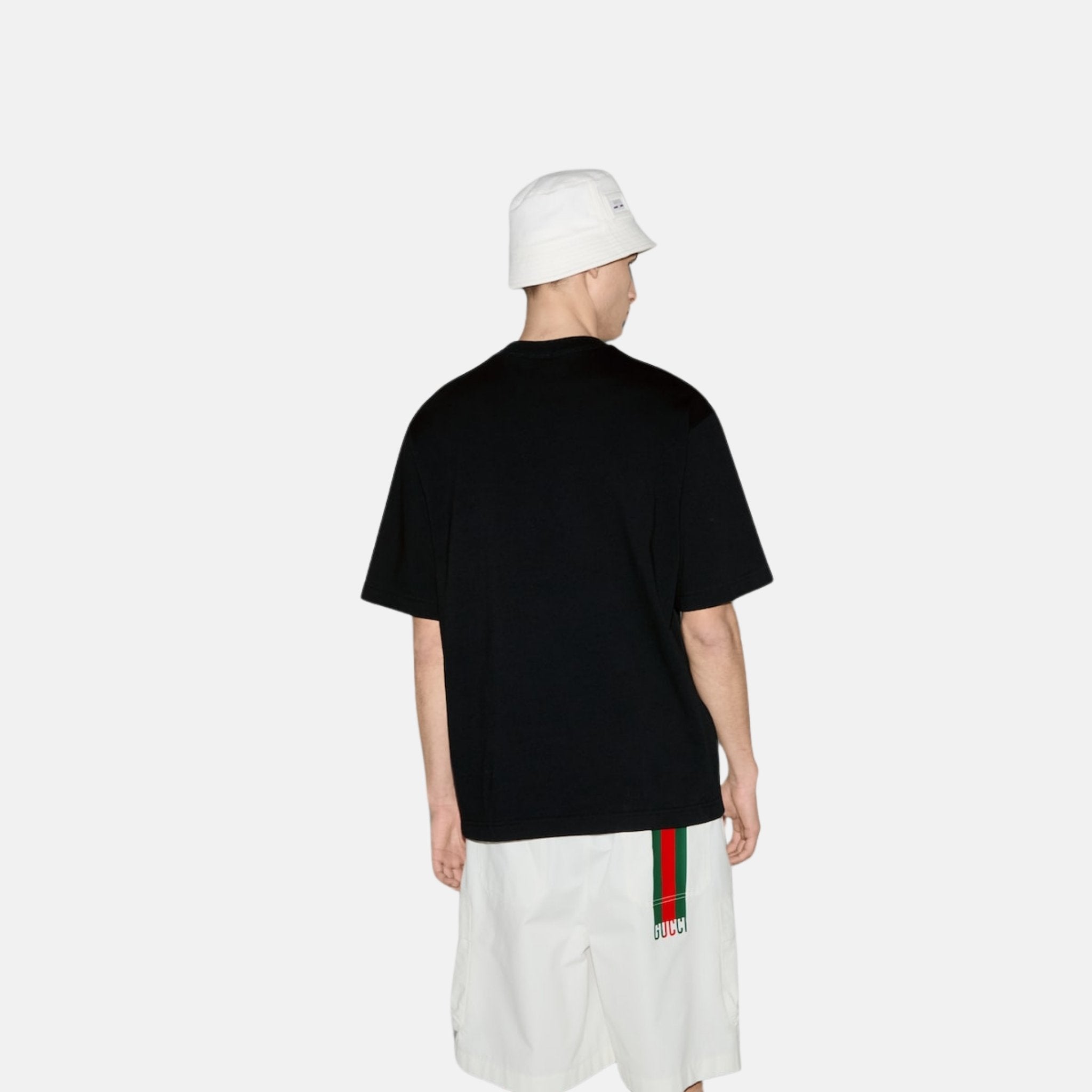 Gucci Cotton Jersey T Shirt With Web Print, Blue, Back