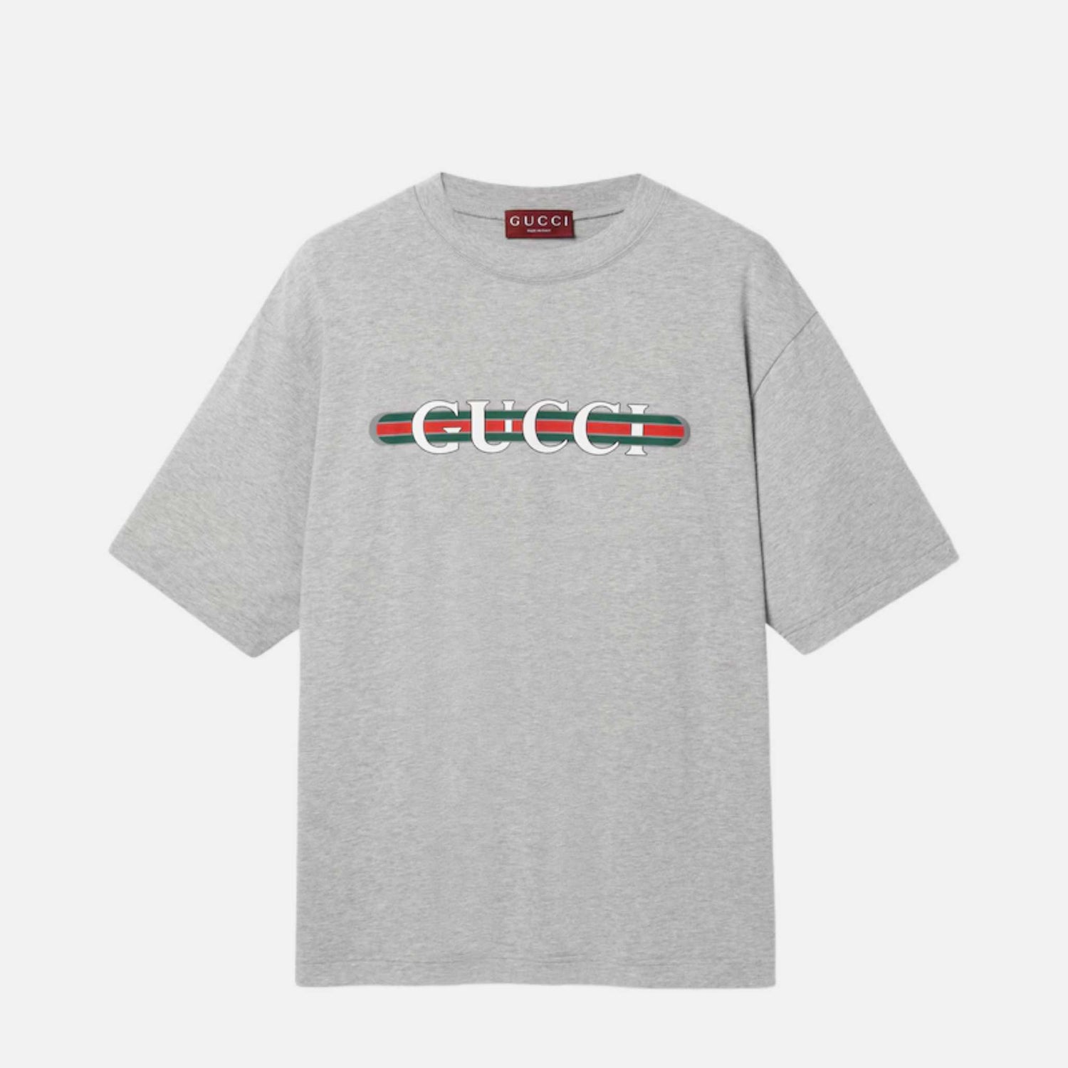 Gucci Cotton Jersey T Shirt With Web Print, Grey, Front