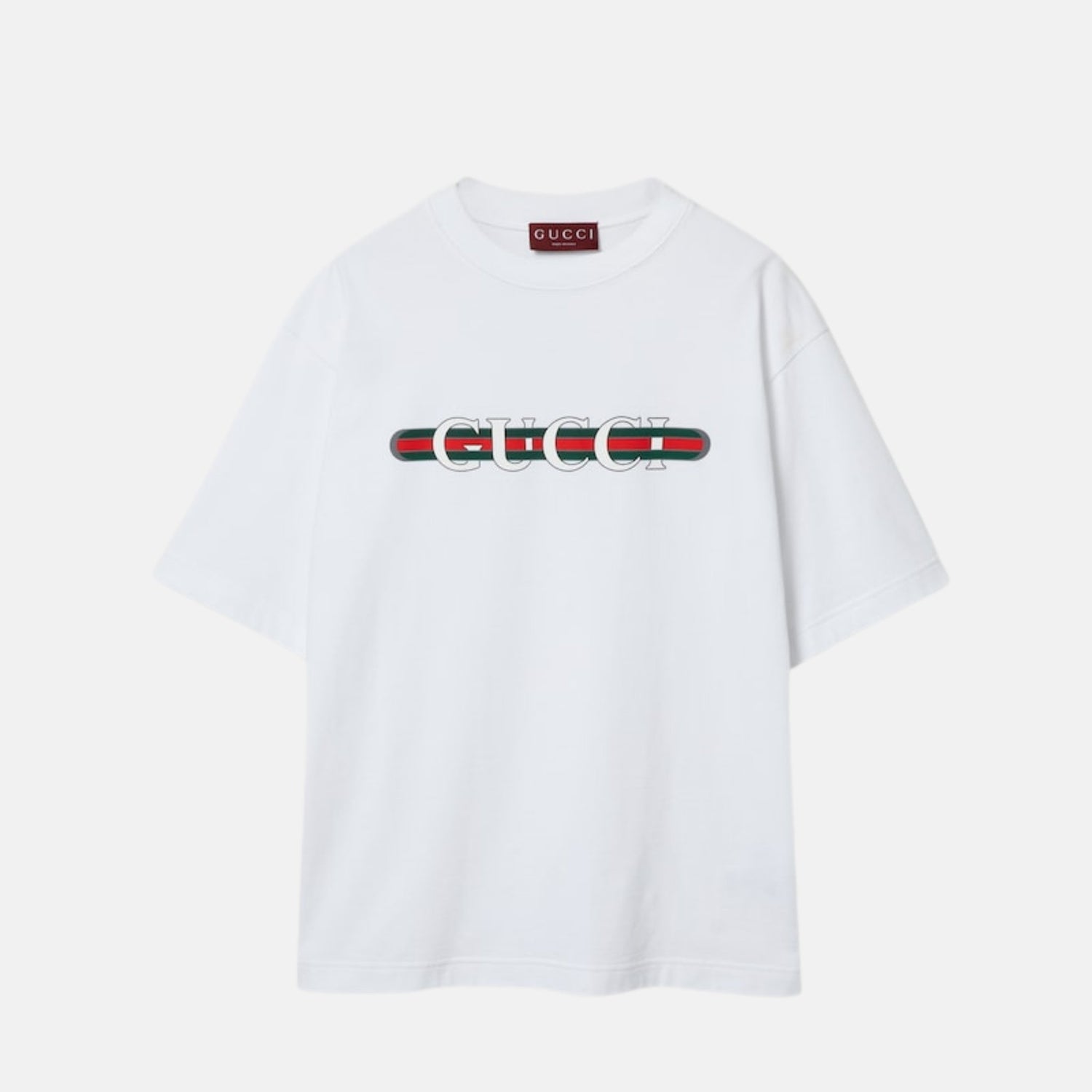 Gucci Cotton Jersey T Shirt With Web Print, White, Front
