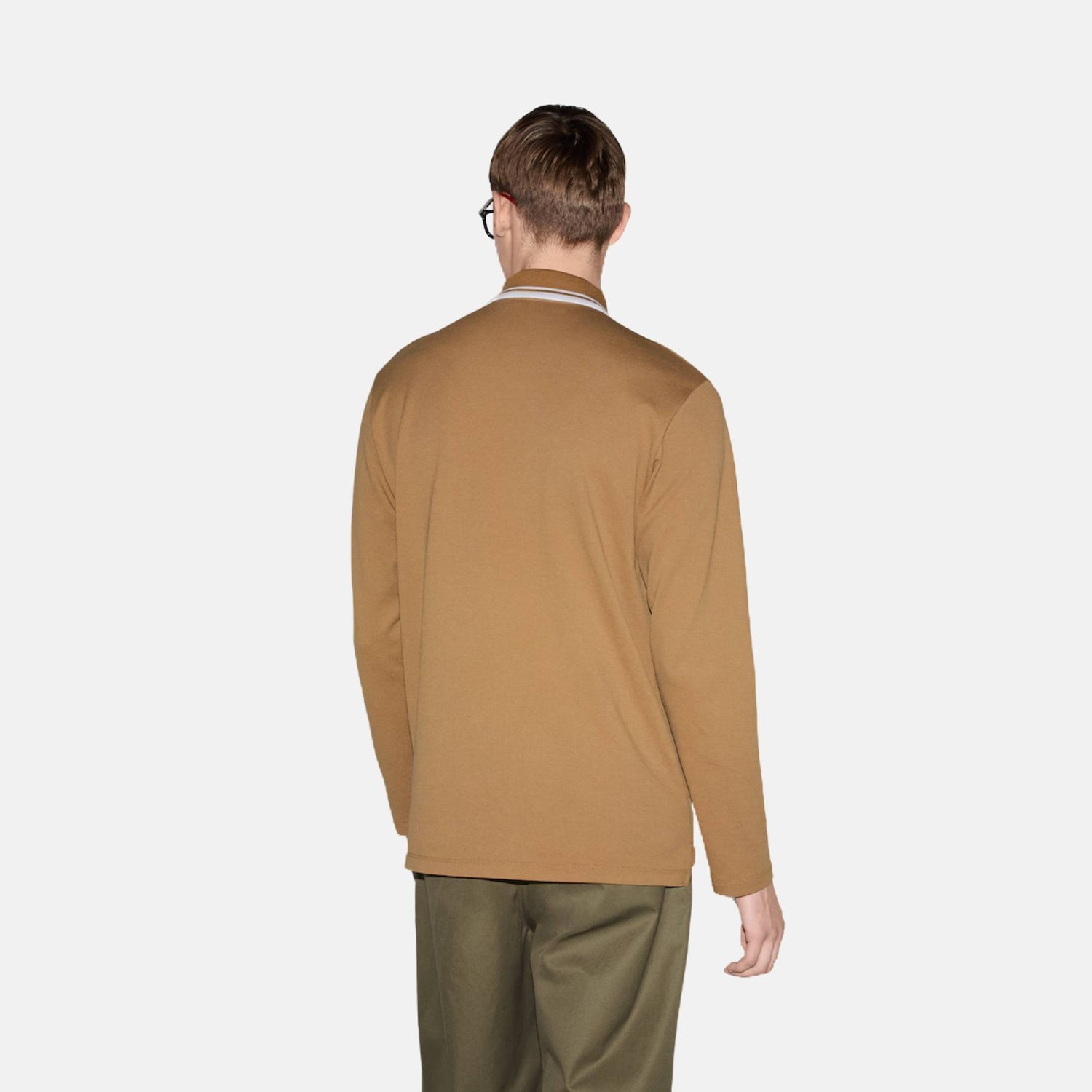 Gucci Cotton Piquet Polo Shirt With Embroidery, Camel, Back