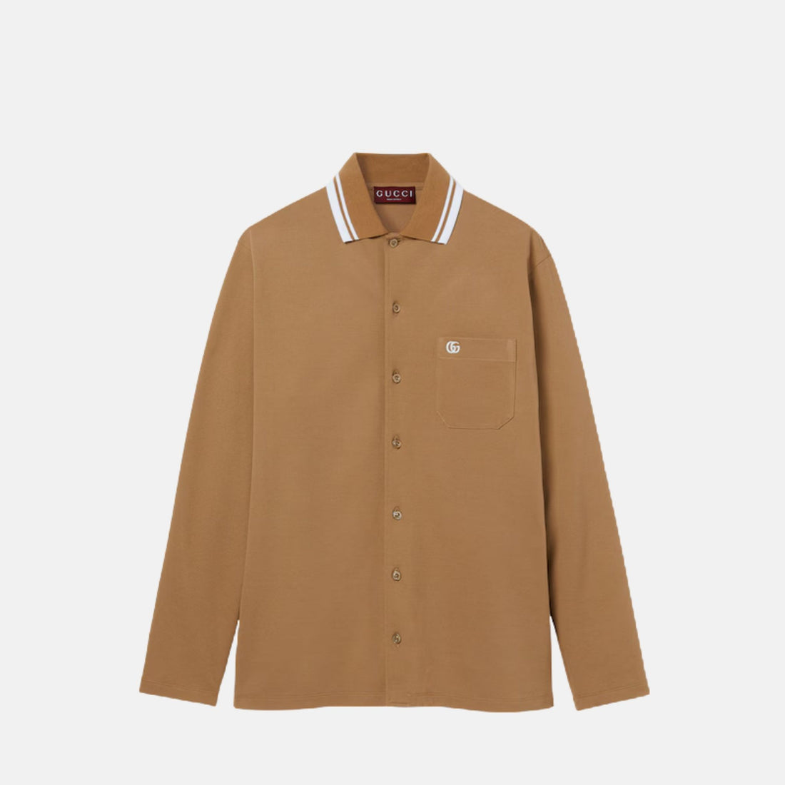 Gucci Cotton Piquet Polo Shirt With Embroidery, Camel, Front